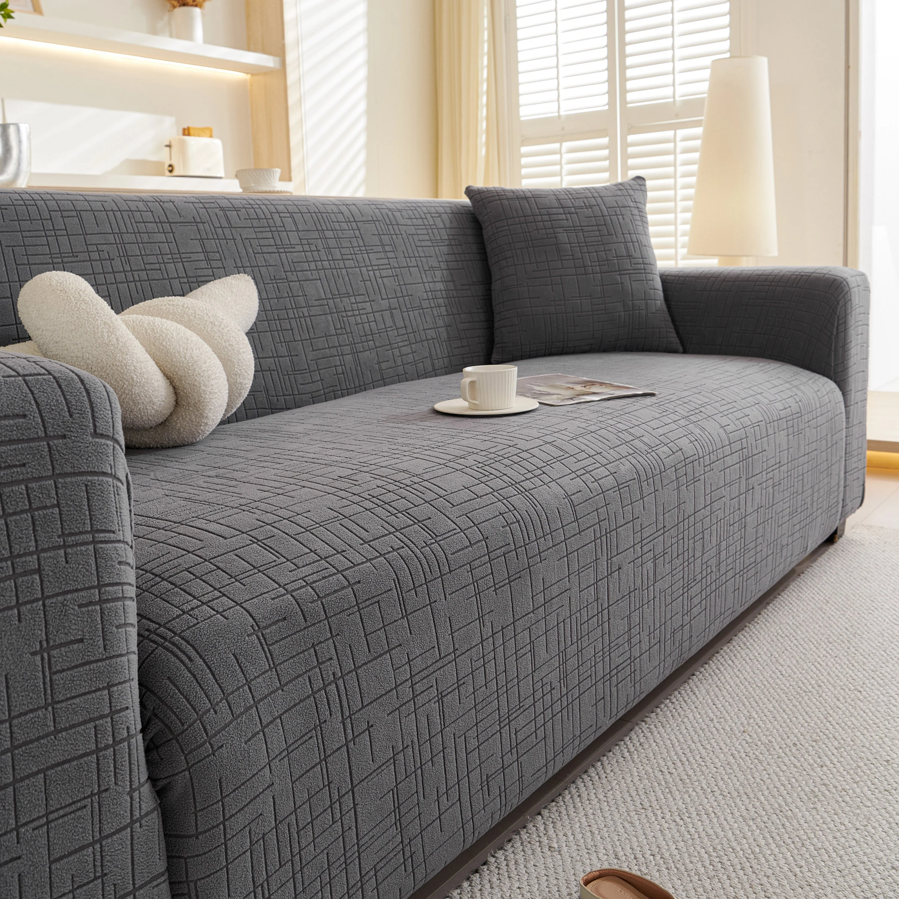 Embossed Lines Couch Covers Stretchable Non-Slip & Washable Sofa Slipcovers - Image 17
