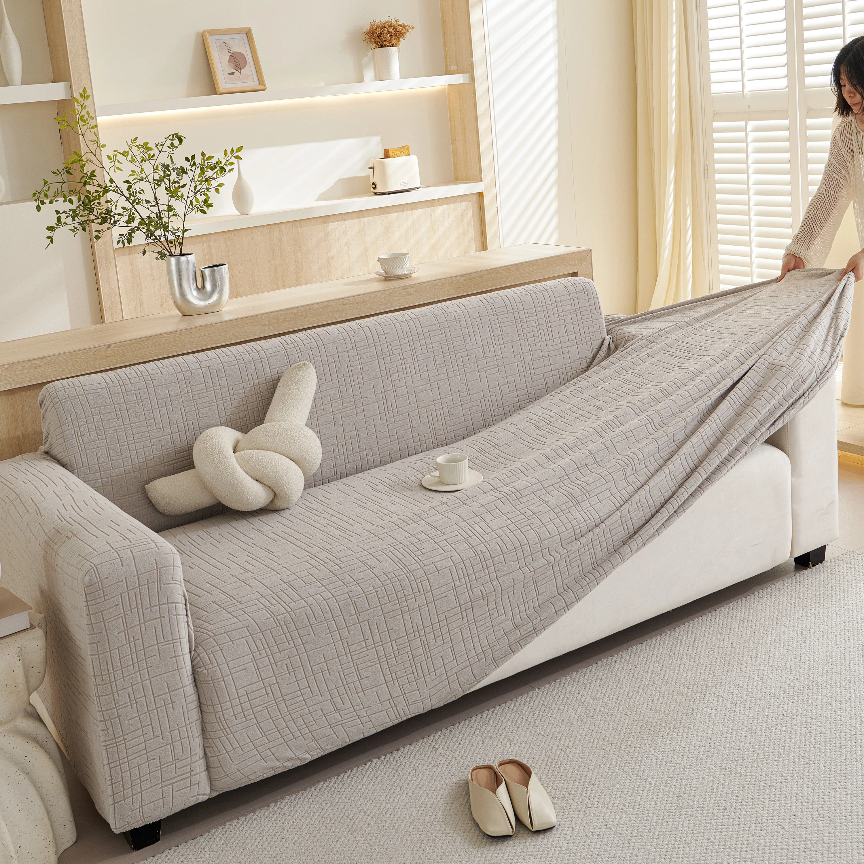 Embossed Lines Couch Covers Stretchable Non-Slip & Washable Sofa Slipcovers - Image 171