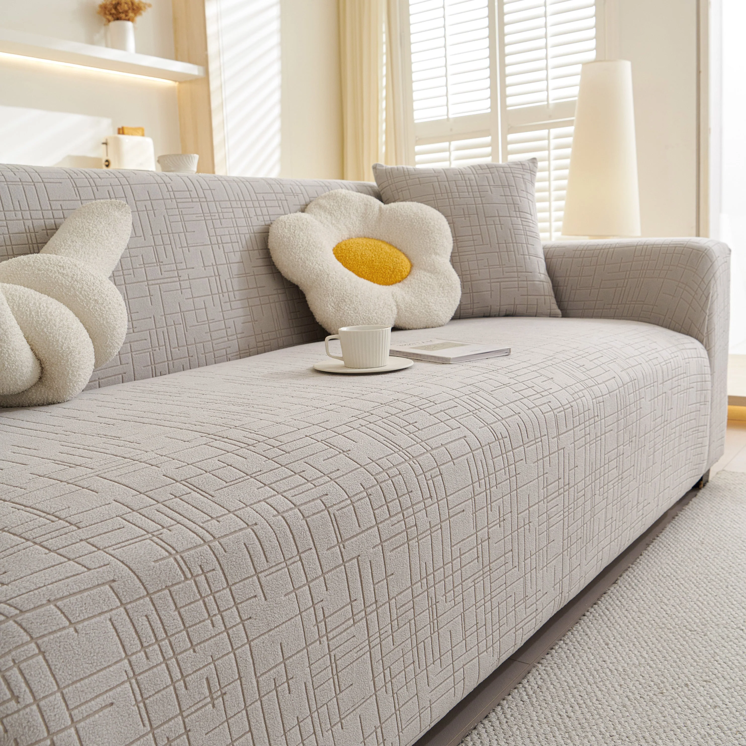 Embossed Lines Couch Covers Stretchable Non-Slip & Washable Sofa Slipcovers - Image 174