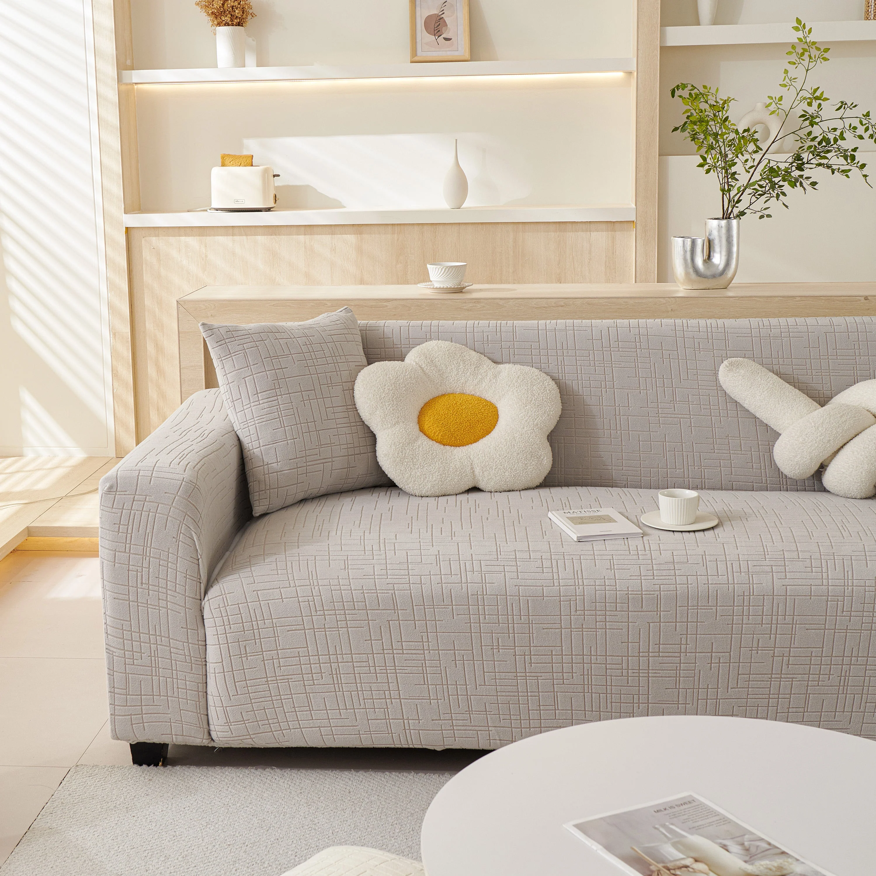 Embossed Lines Couch Covers Stretchable Non-Slip & Washable Sofa Slipcovers - Image 176