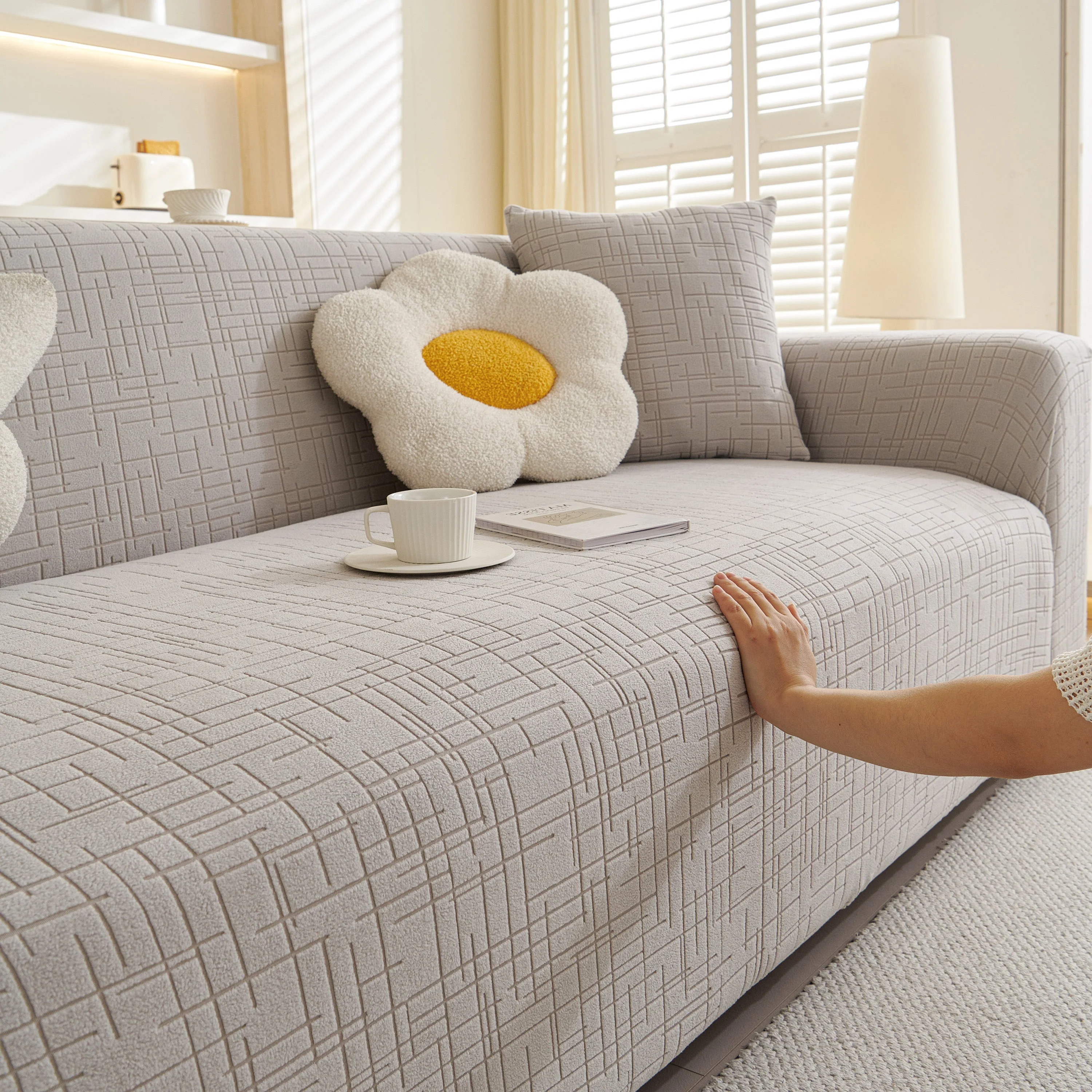Embossed Lines Couch Covers Stretchable Non-Slip & Washable Sofa Slipcovers - Image 178