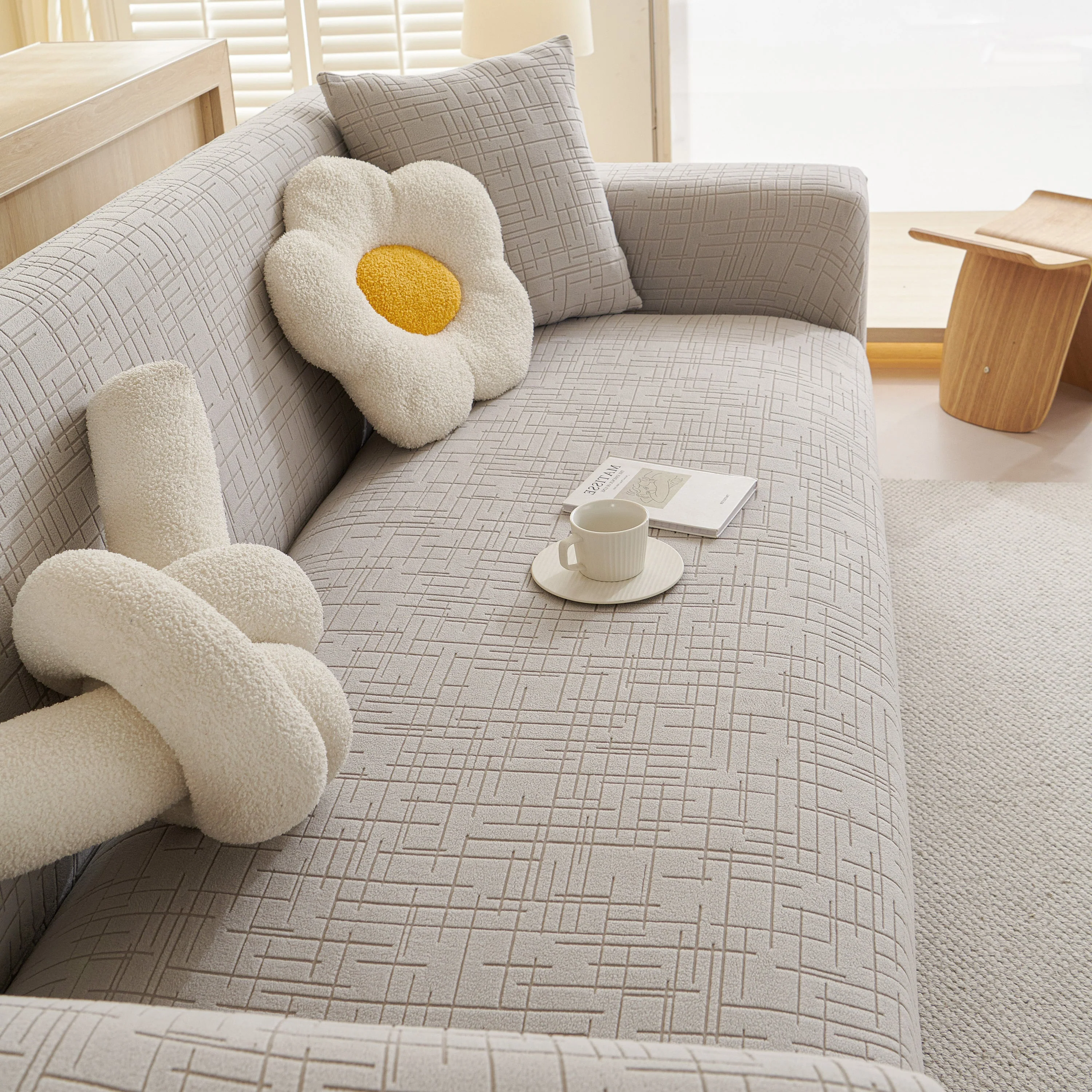 Embossed Lines Couch Covers Stretchable Non-Slip & Washable Sofa Slipcovers - Image 179
