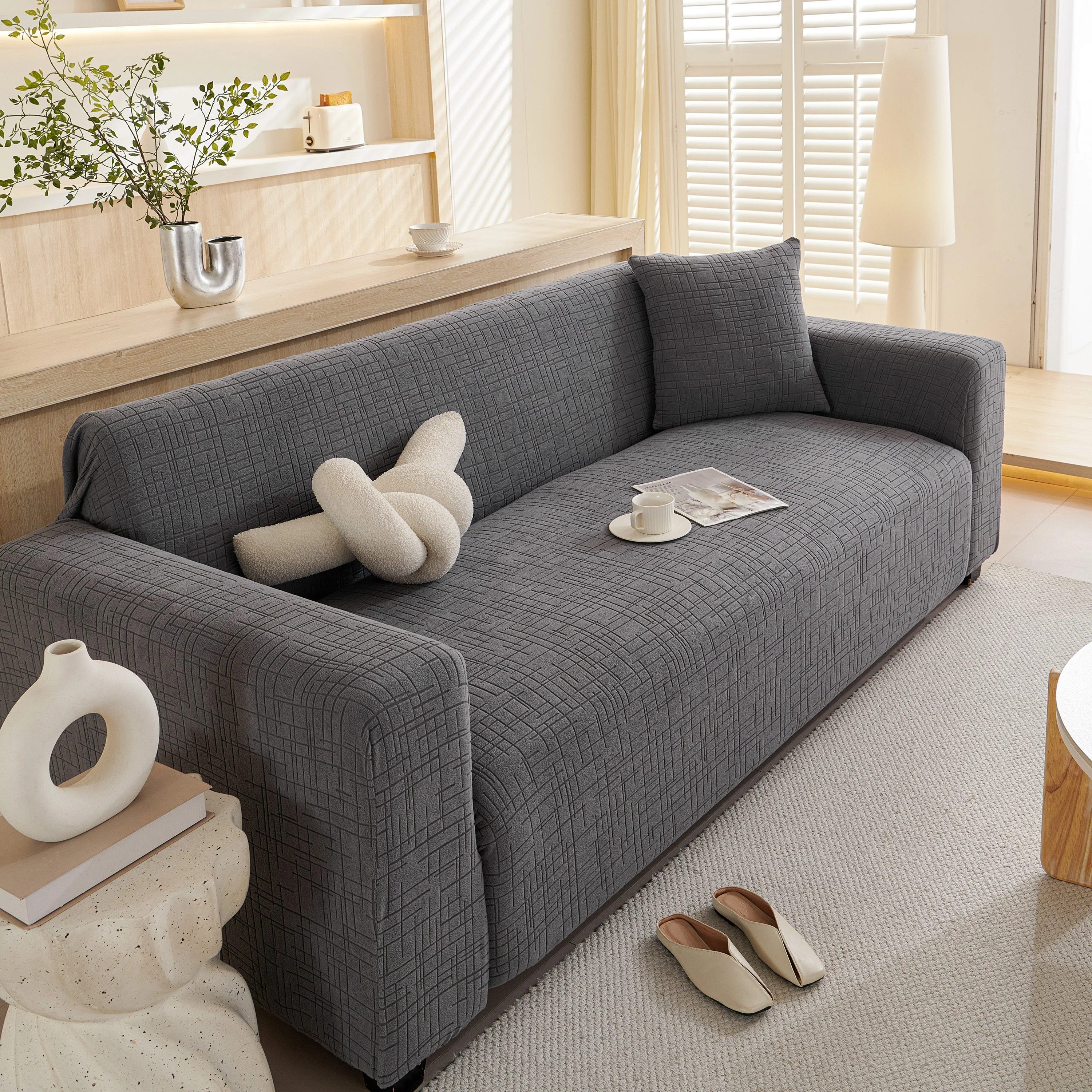 Embossed Lines Couch Covers Stretchable Non-Slip & Washable Sofa Slipcovers - Image 18