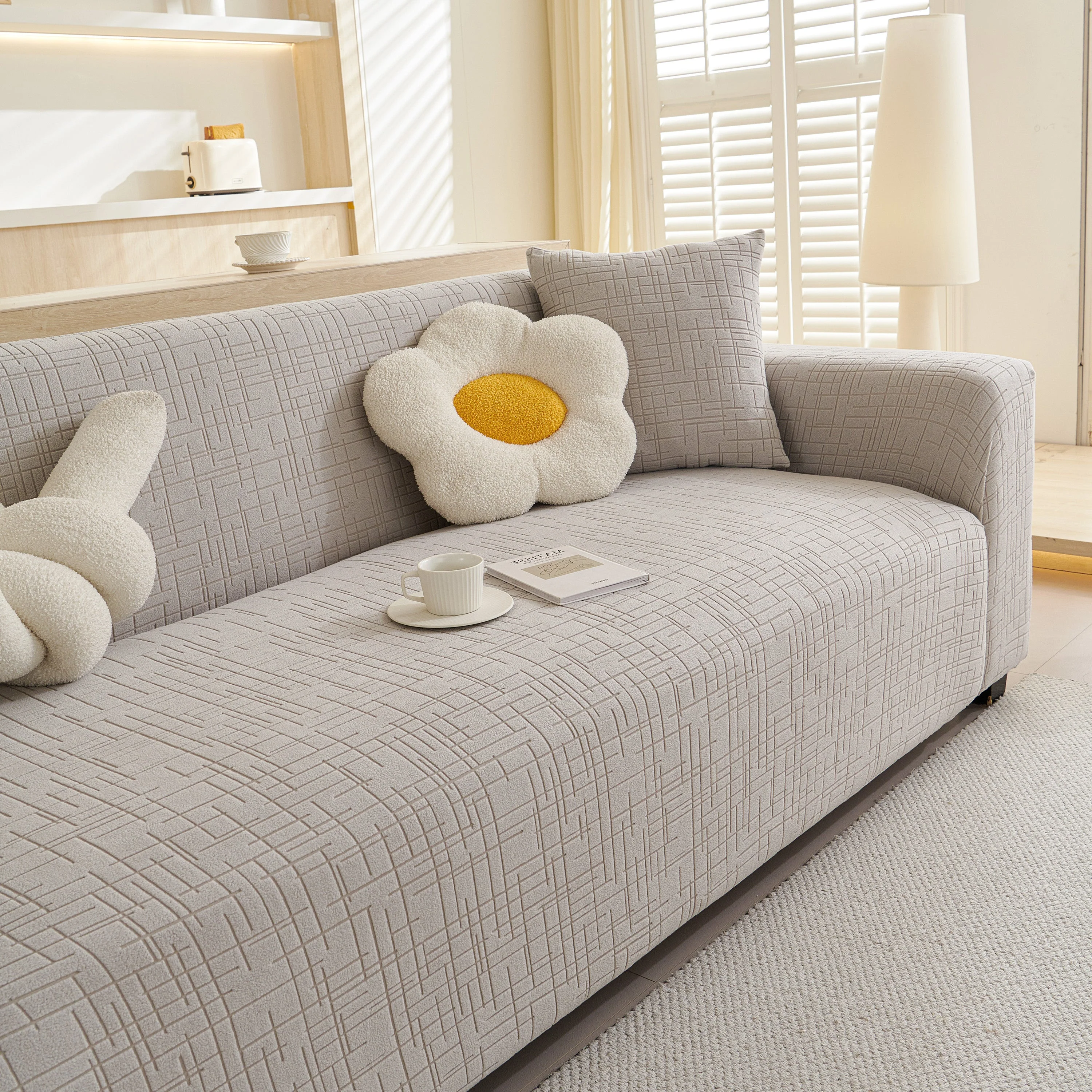 Embossed Lines Couch Covers Stretchable Non-Slip & Washable Sofa Slipcovers - Image 186