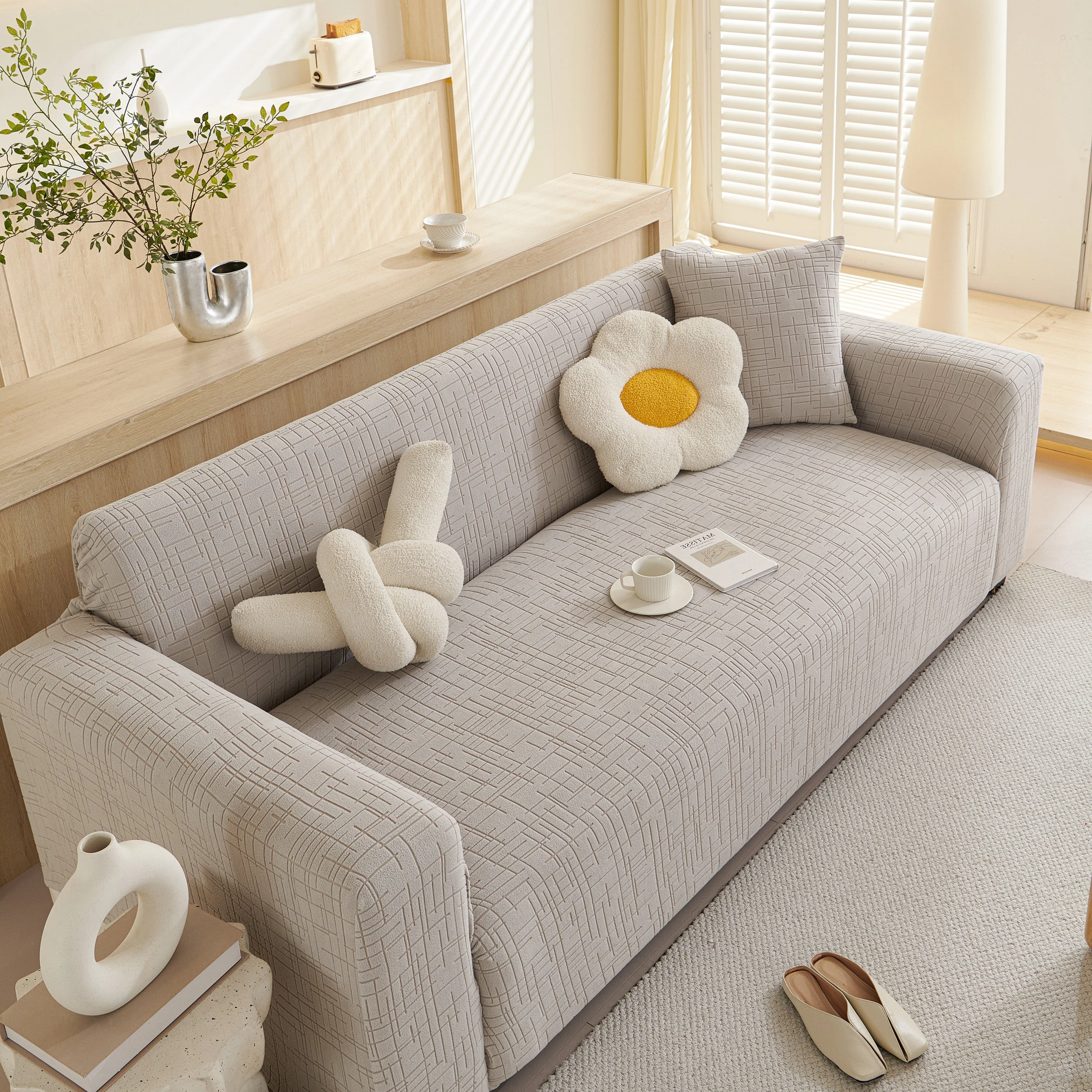 Embossed Lines Couch Covers Stretchable Non-Slip & Washable Sofa Slipcovers - Image 187