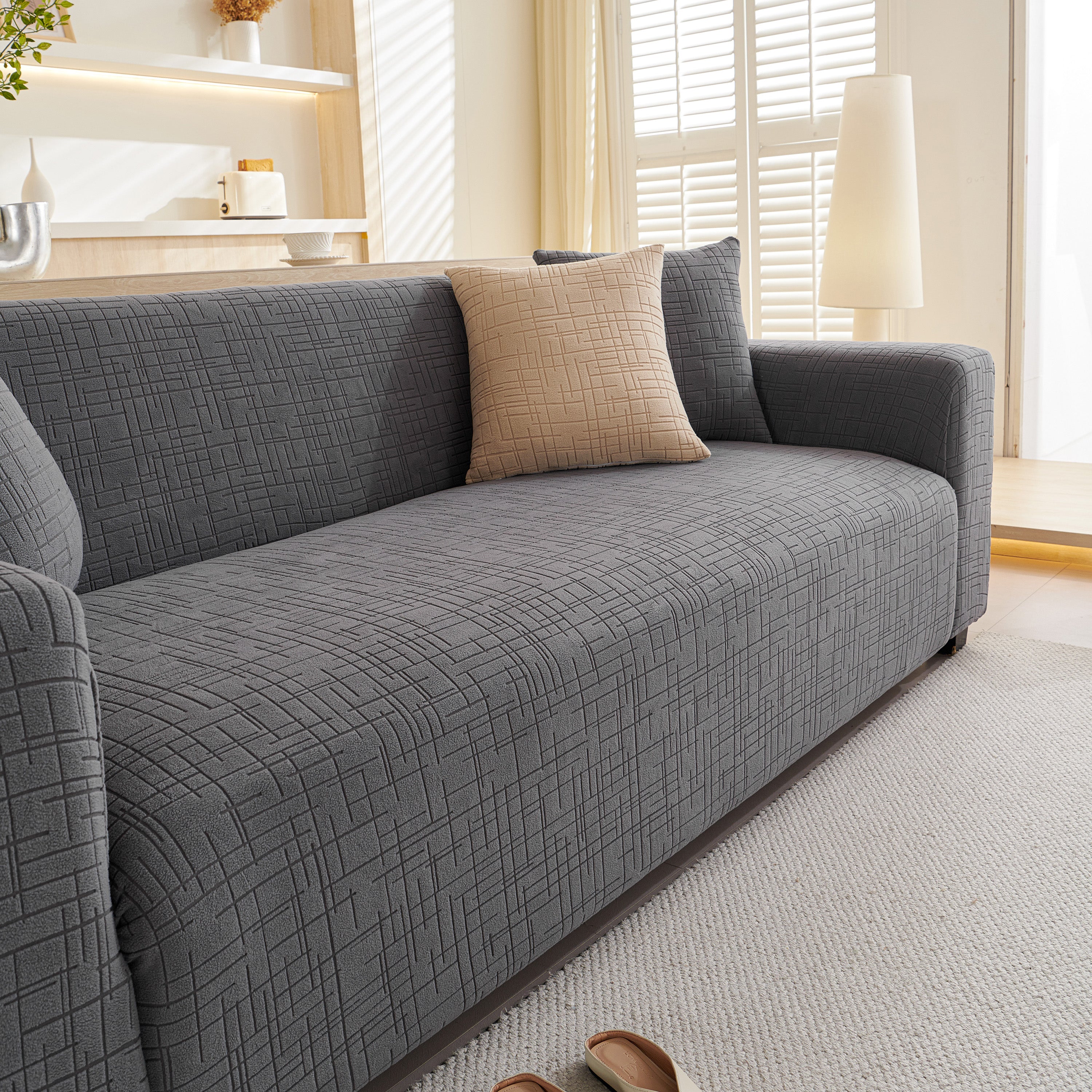 Embossed Lines Couch Covers Stretchable Non-Slip & Washable Sofa Slipcovers - Image 19