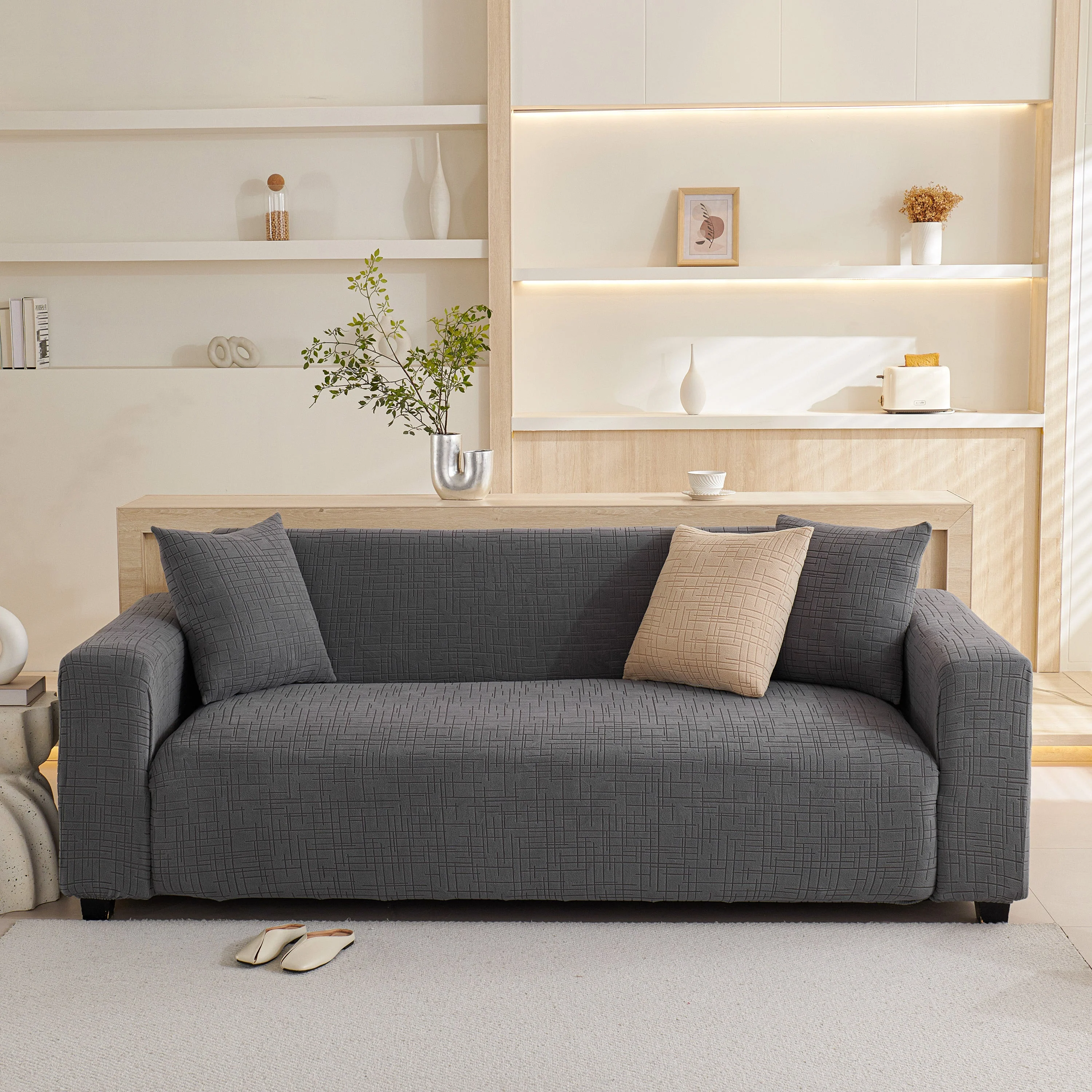 Embossed Lines Couch Covers Stretchable Non-Slip & Washable Sofa Slipcovers - Image 2