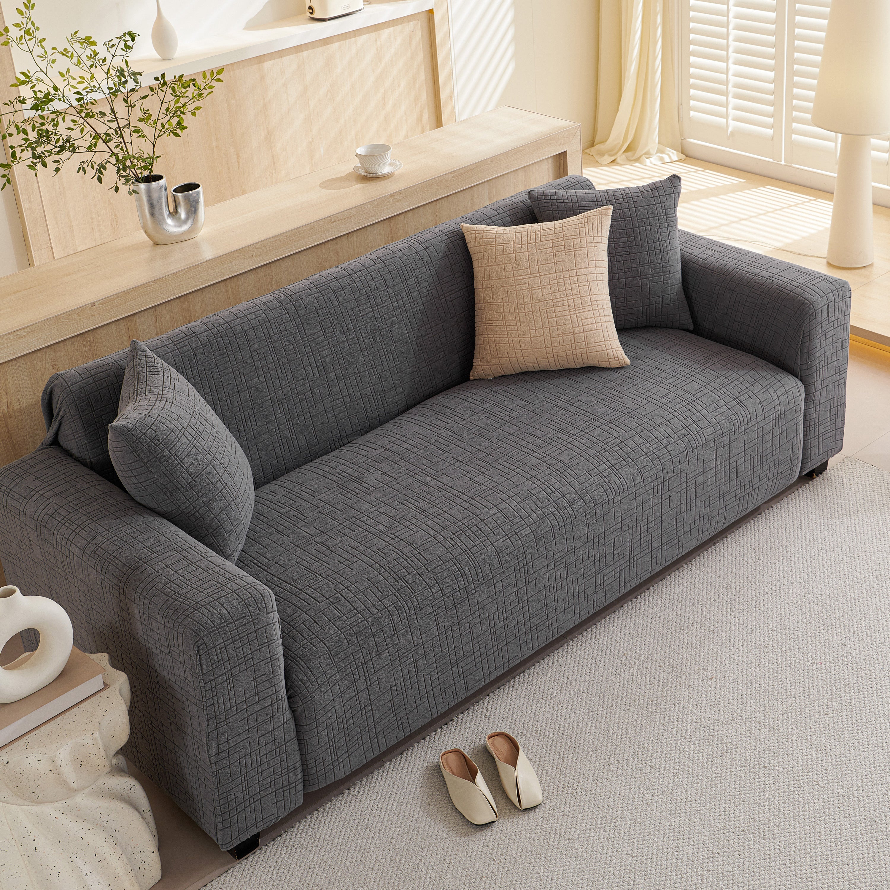 Embossed Lines Couch Covers Stretchable Non-Slip & Washable Sofa Slipcovers - Image 20