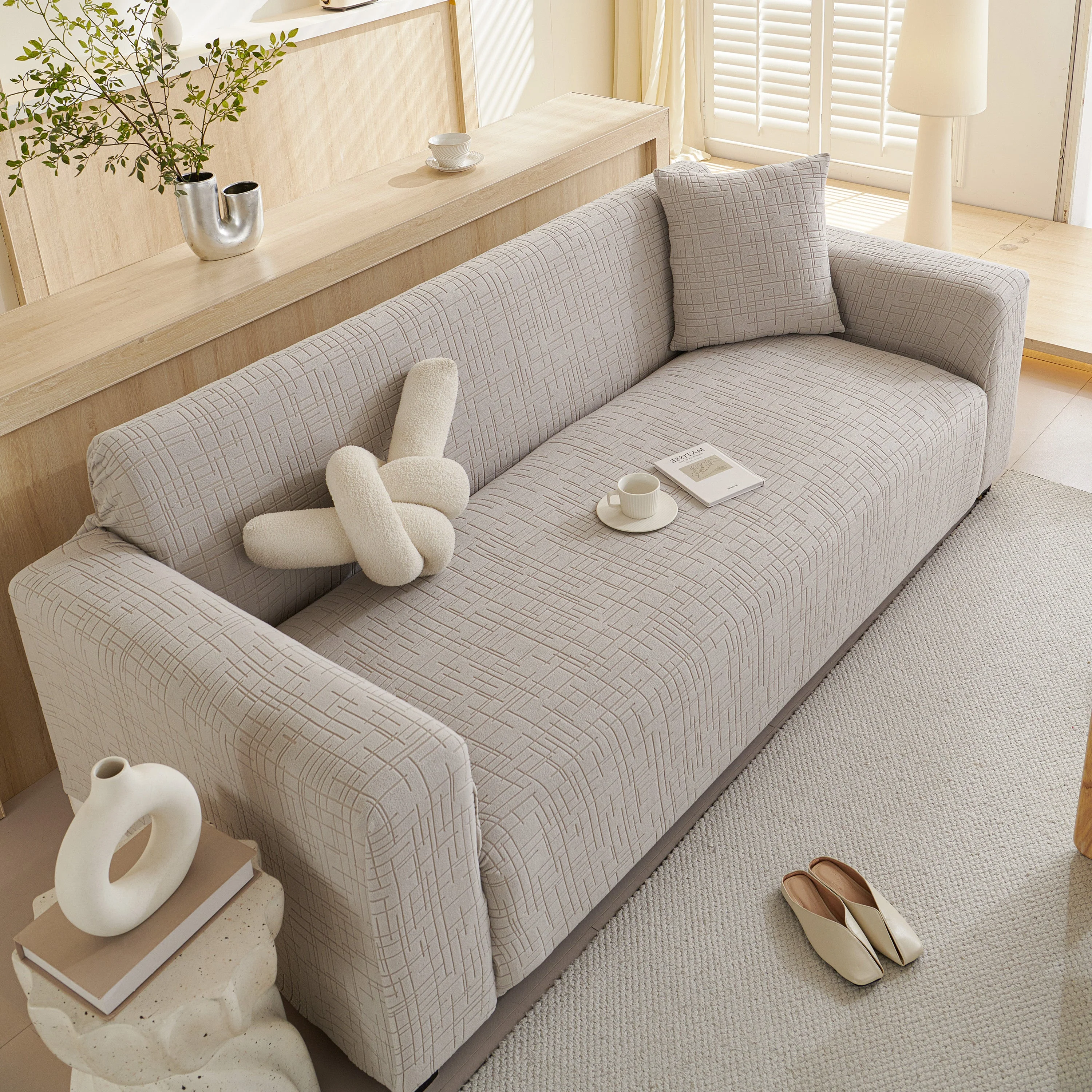 Embossed Lines Couch Covers Stretchable Non-Slip & Washable Sofa Slipcovers - Image 201