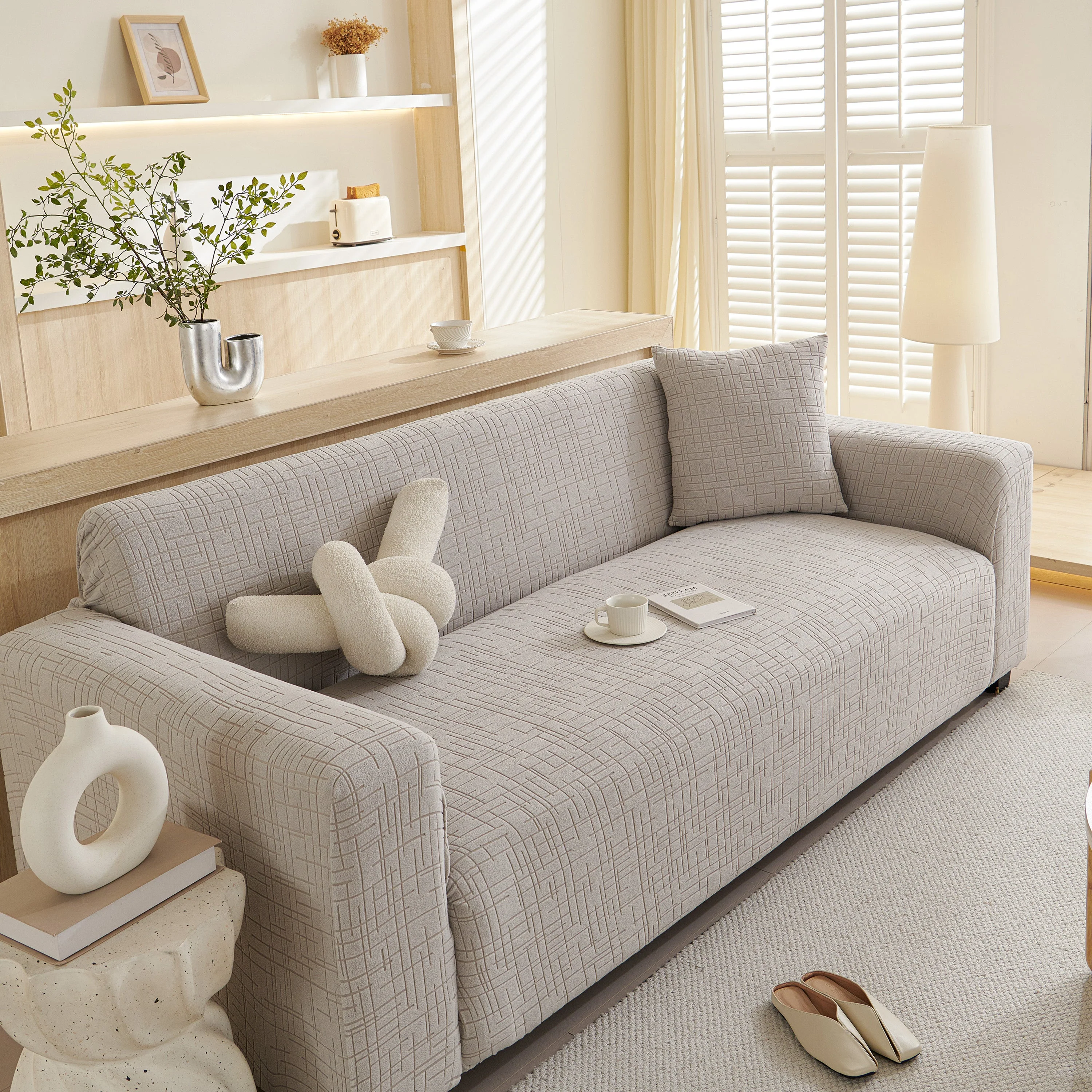 Embossed Lines Couch Covers Stretchable Non-Slip & Washable Sofa Slipcovers - Image 202