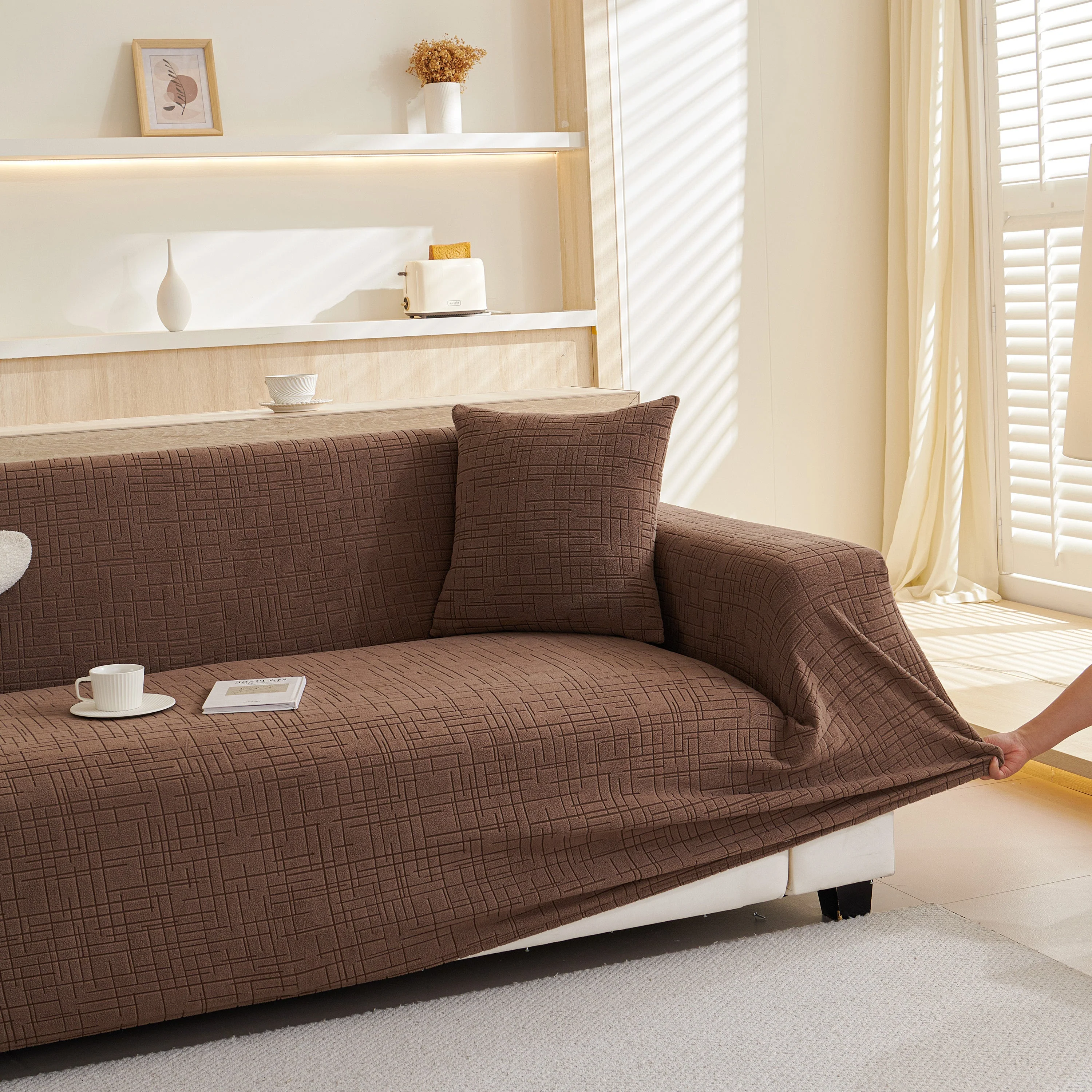 Embossed Lines Couch Covers Stretchable Non-Slip & Washable Sofa Slipcovers - Image 209