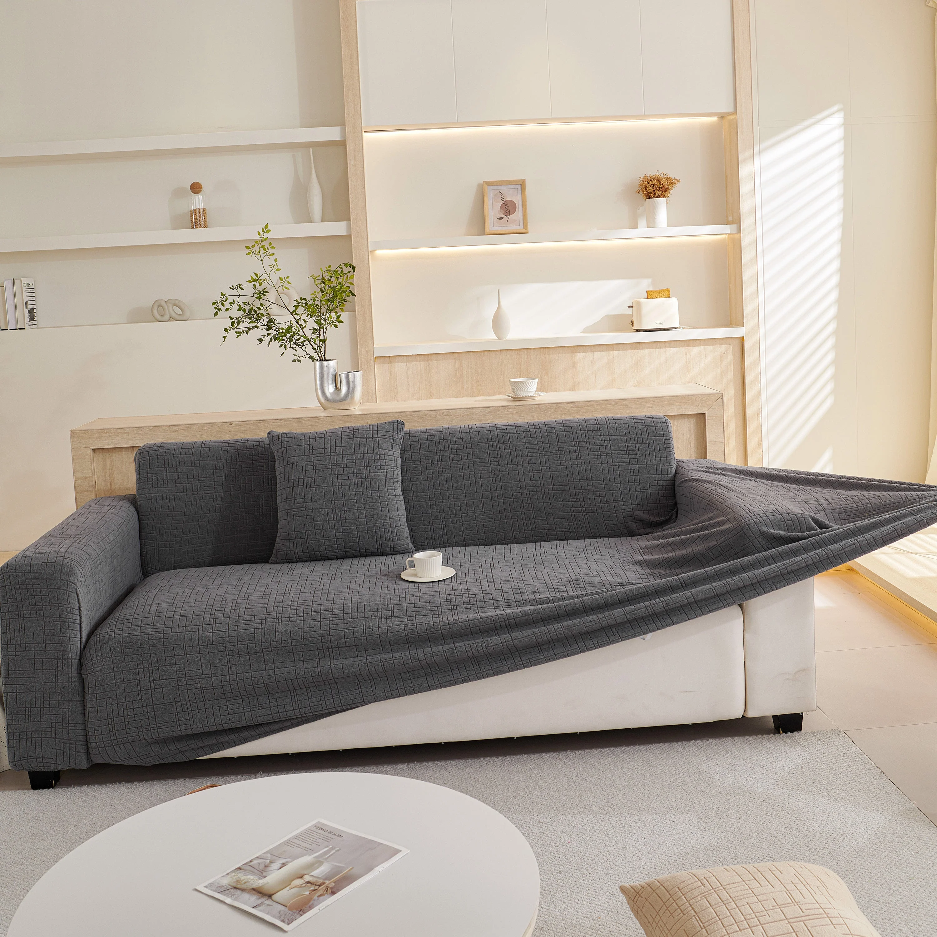 Embossed Lines Couch Covers Stretchable Non-Slip & Washable Sofa Slipcovers - Image 22