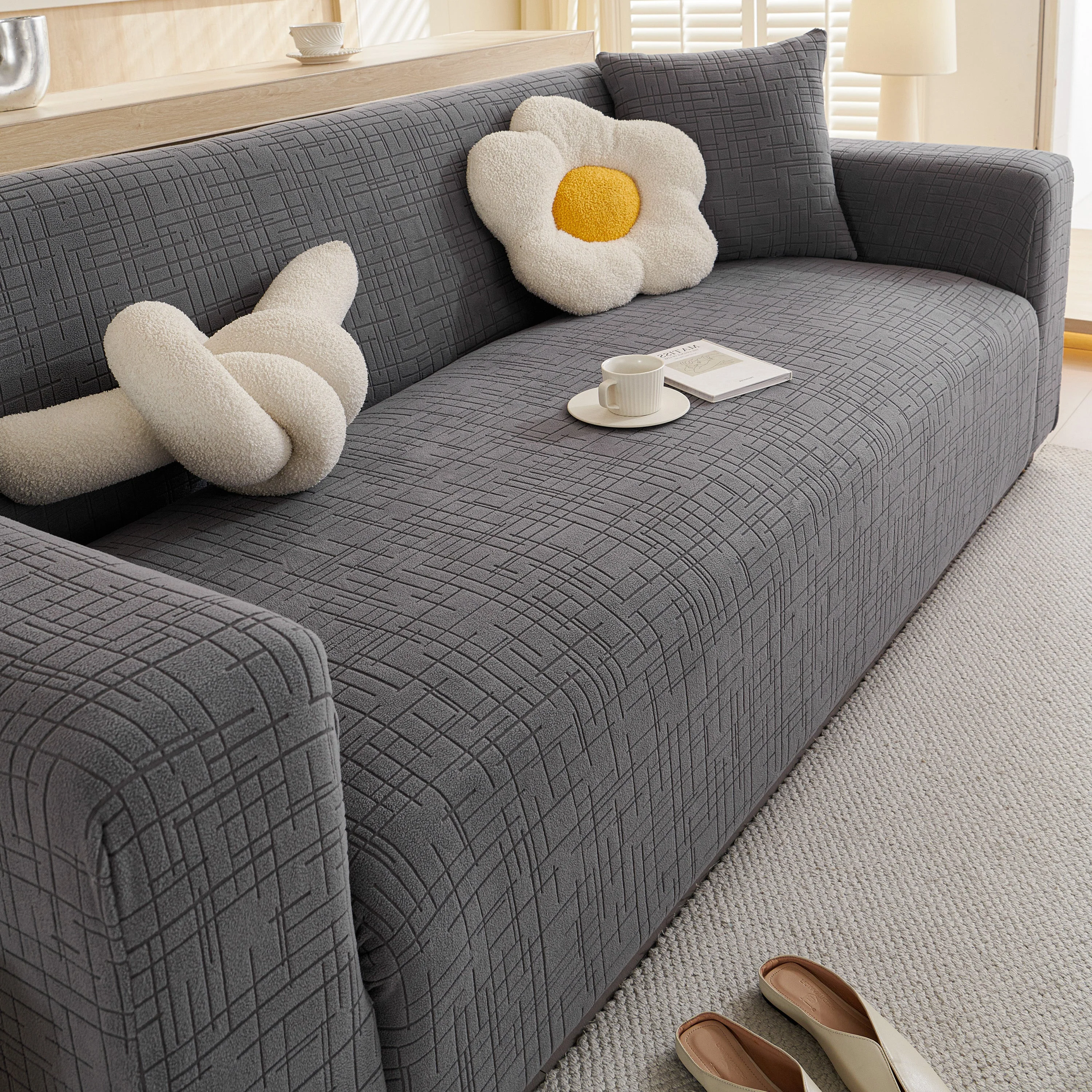 Embossed Lines Couch Covers Stretchable Non-Slip & Washable Sofa Slipcovers - Image 23