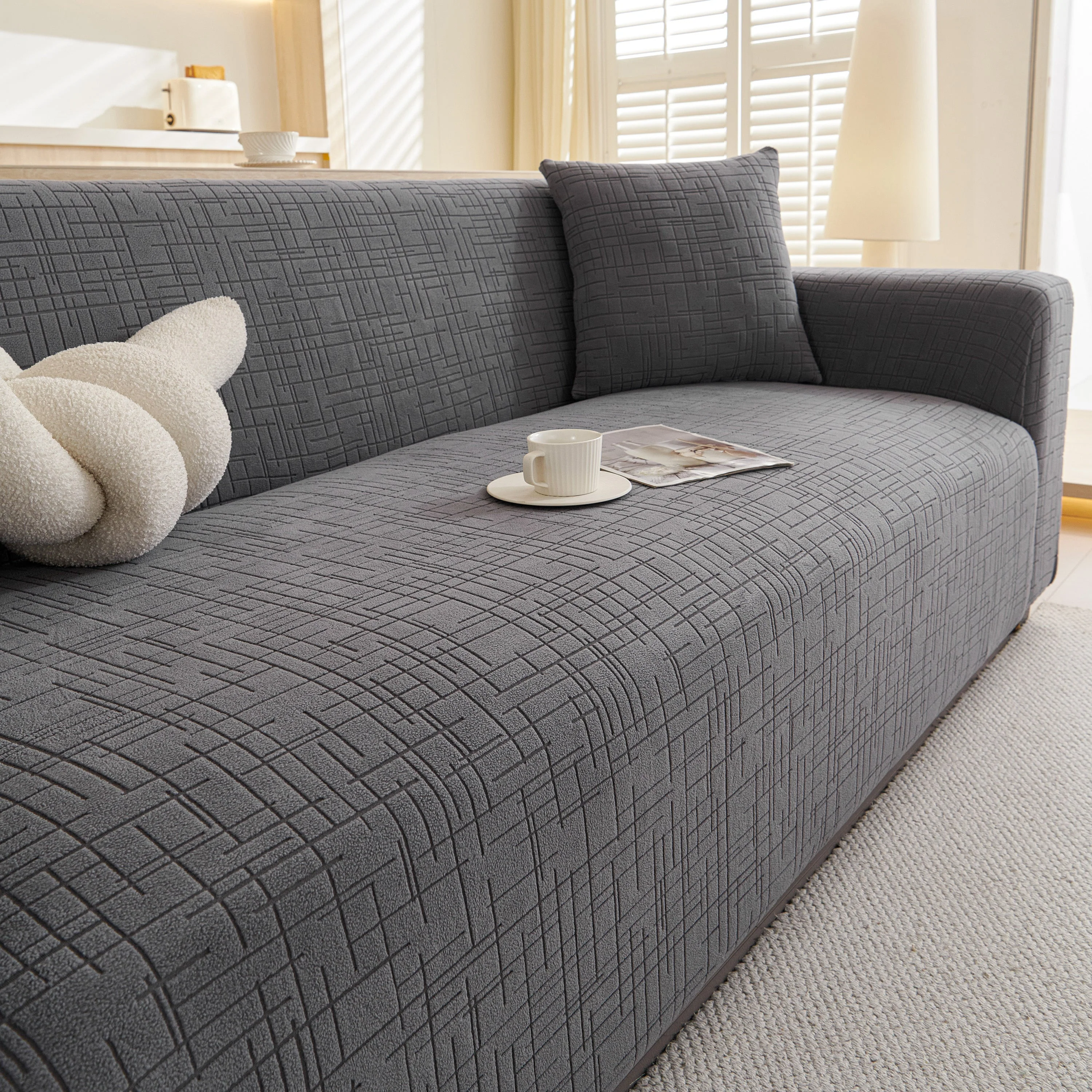 Embossed Lines Couch Covers Stretchable Non-Slip & Washable Sofa Slipcovers - Image 24