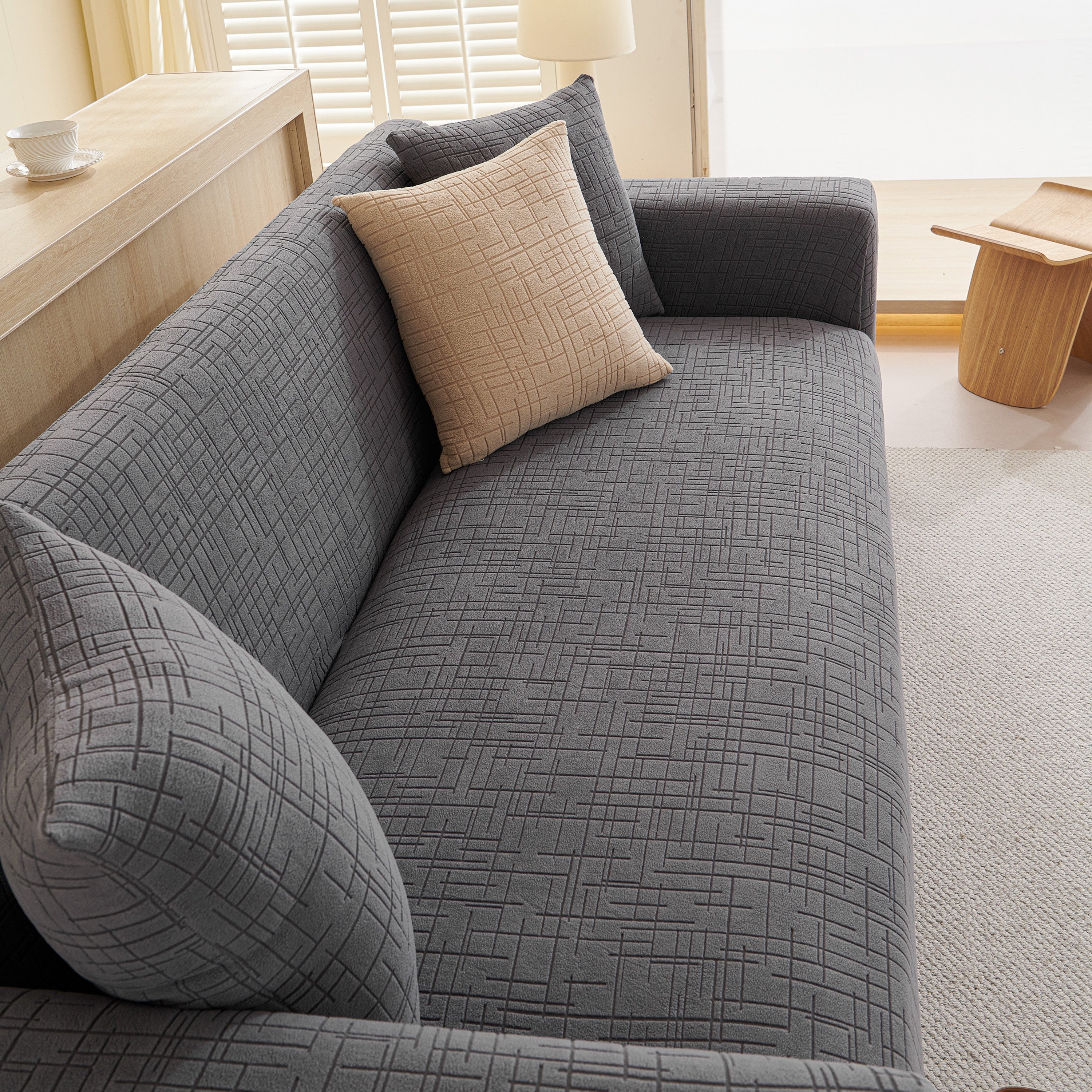 Embossed Lines Couch Covers Stretchable Non-Slip & Washable Sofa Slipcovers - Image 25