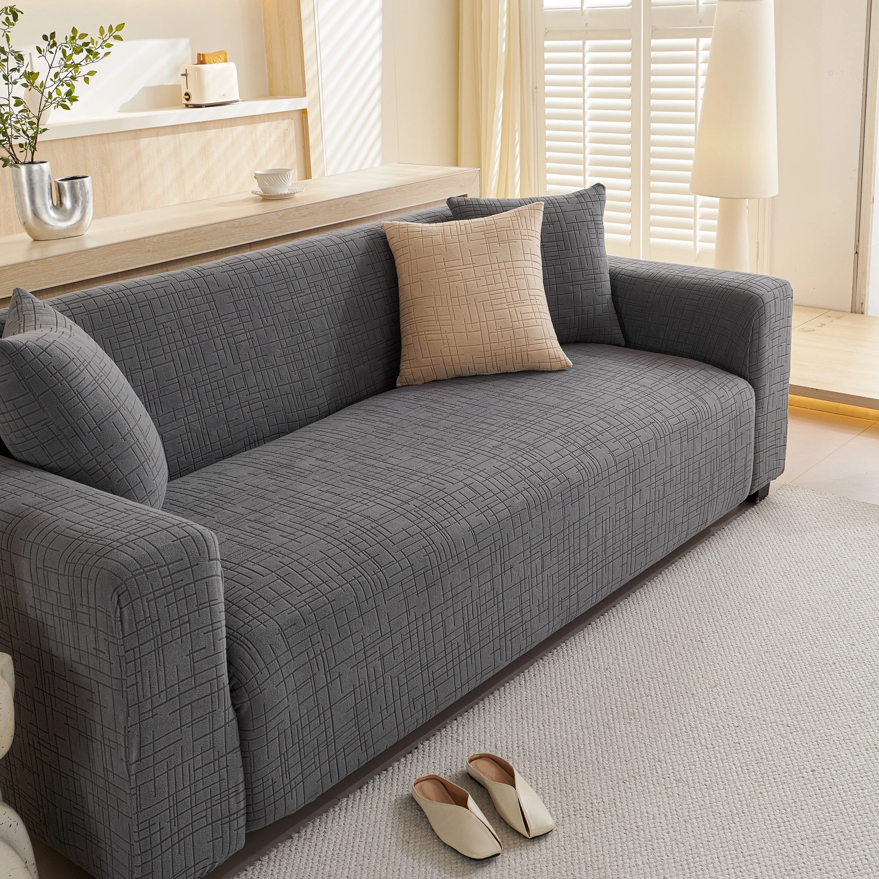 Embossed Lines Couch Covers Stretchable Non-Slip & Washable Sofa Slipcovers - Image 26