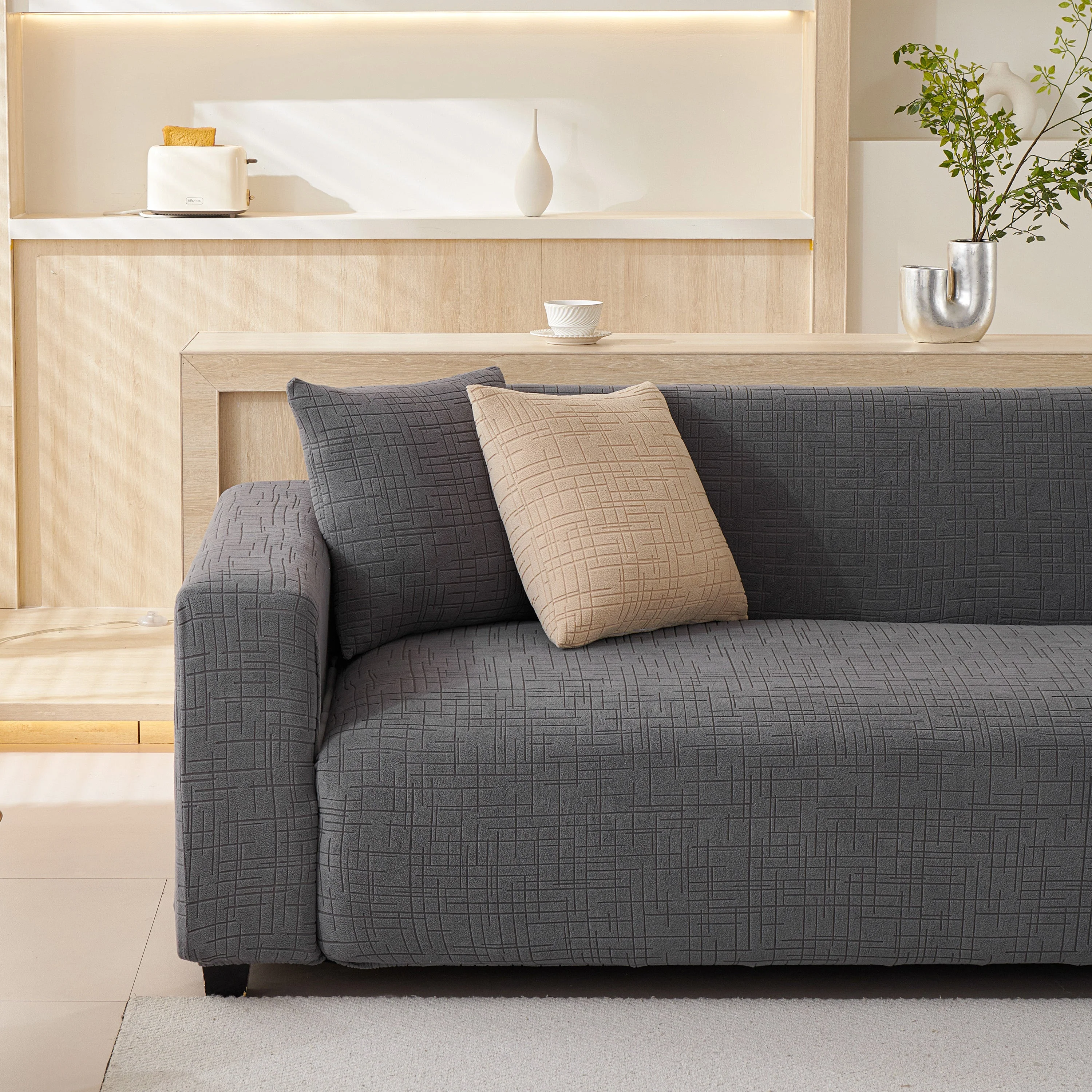 Embossed Lines Couch Covers Stretchable Non-Slip & Washable Sofa Slipcovers - Image 27