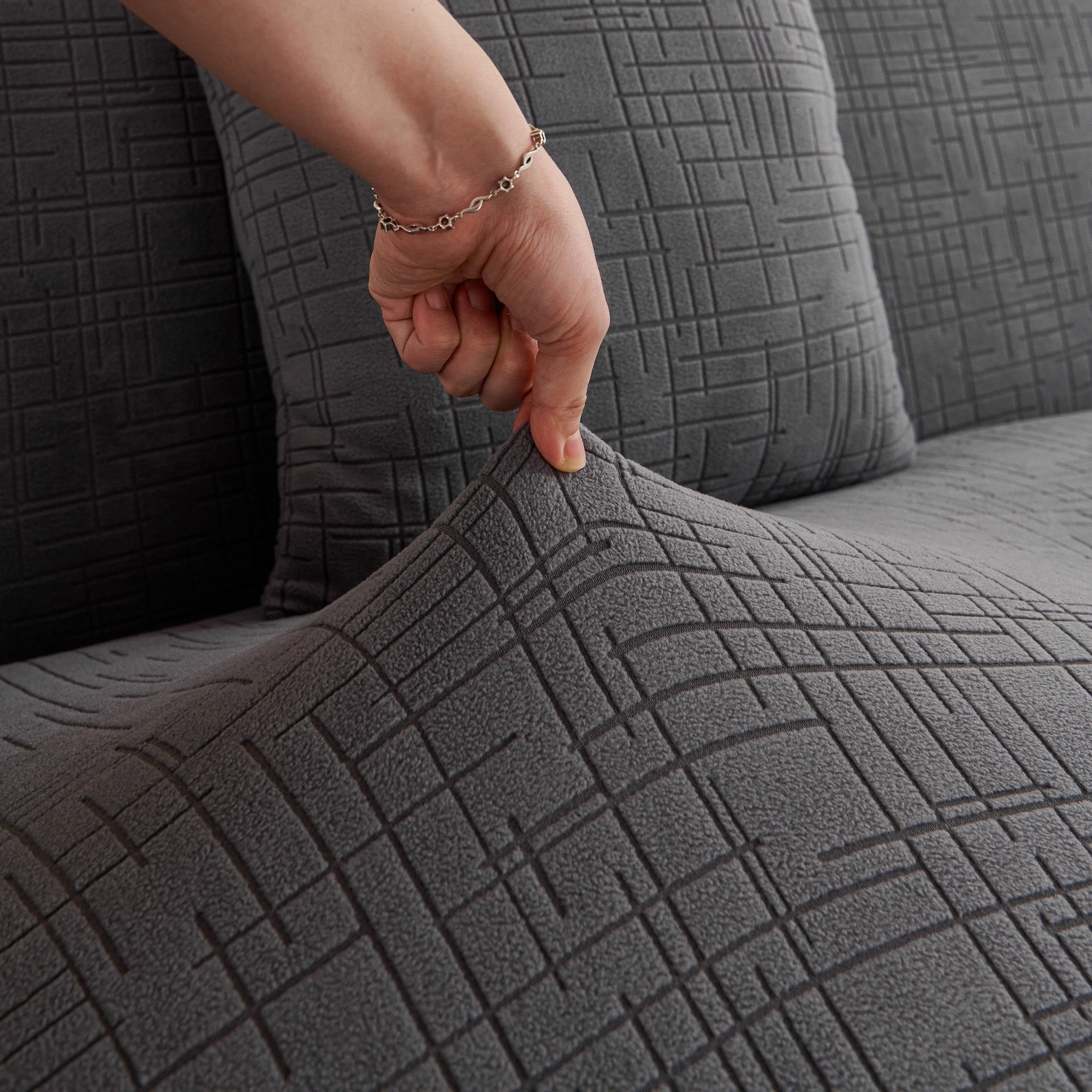Embossed Lines Couch Covers Stretchable Non-Slip & Washable Sofa Slipcovers - Image 3