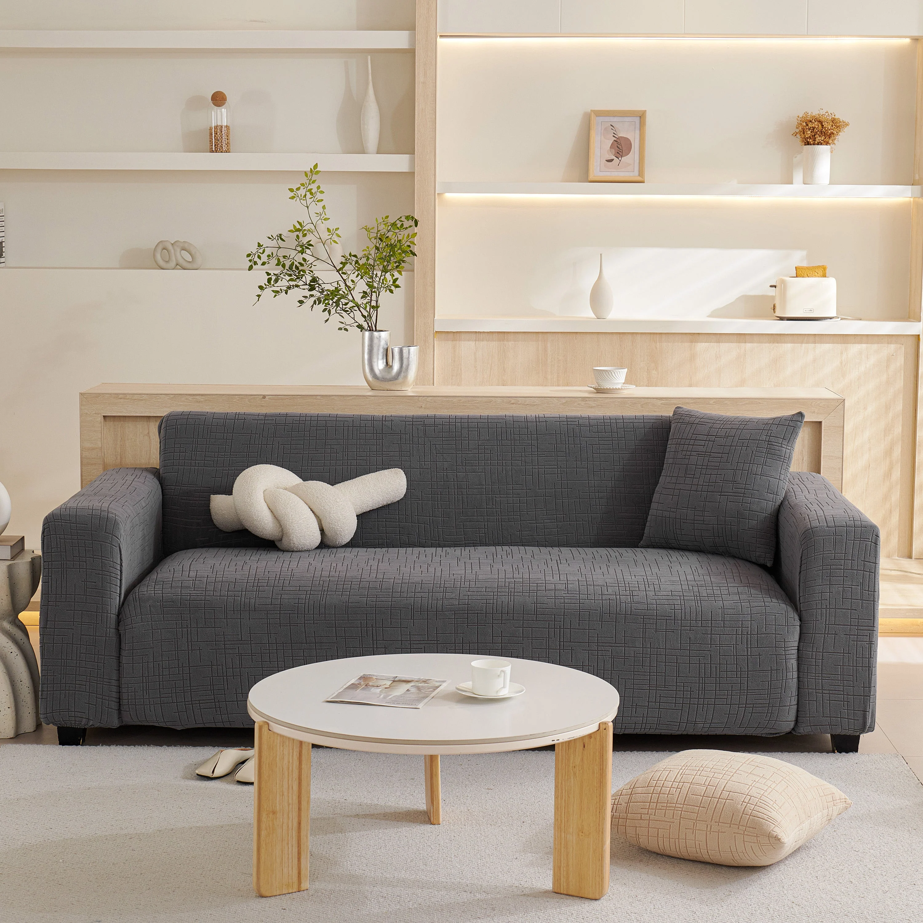 Embossed Lines Couch Covers Stretchable Non-Slip & Washable Sofa Slipcovers - Image 31