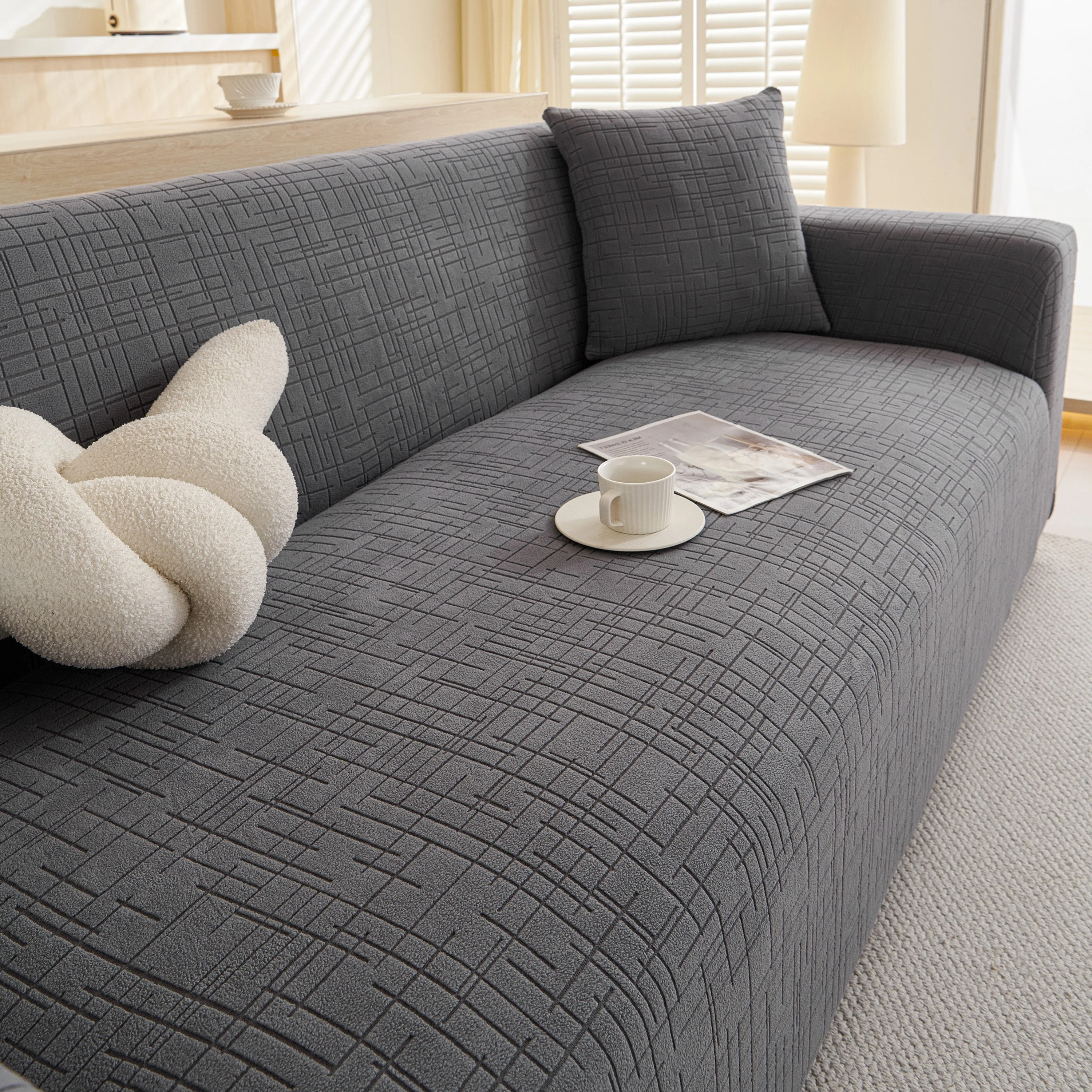 Embossed Lines Couch Covers Stretchable Non-Slip & Washable Sofa Slipcovers - Image 34