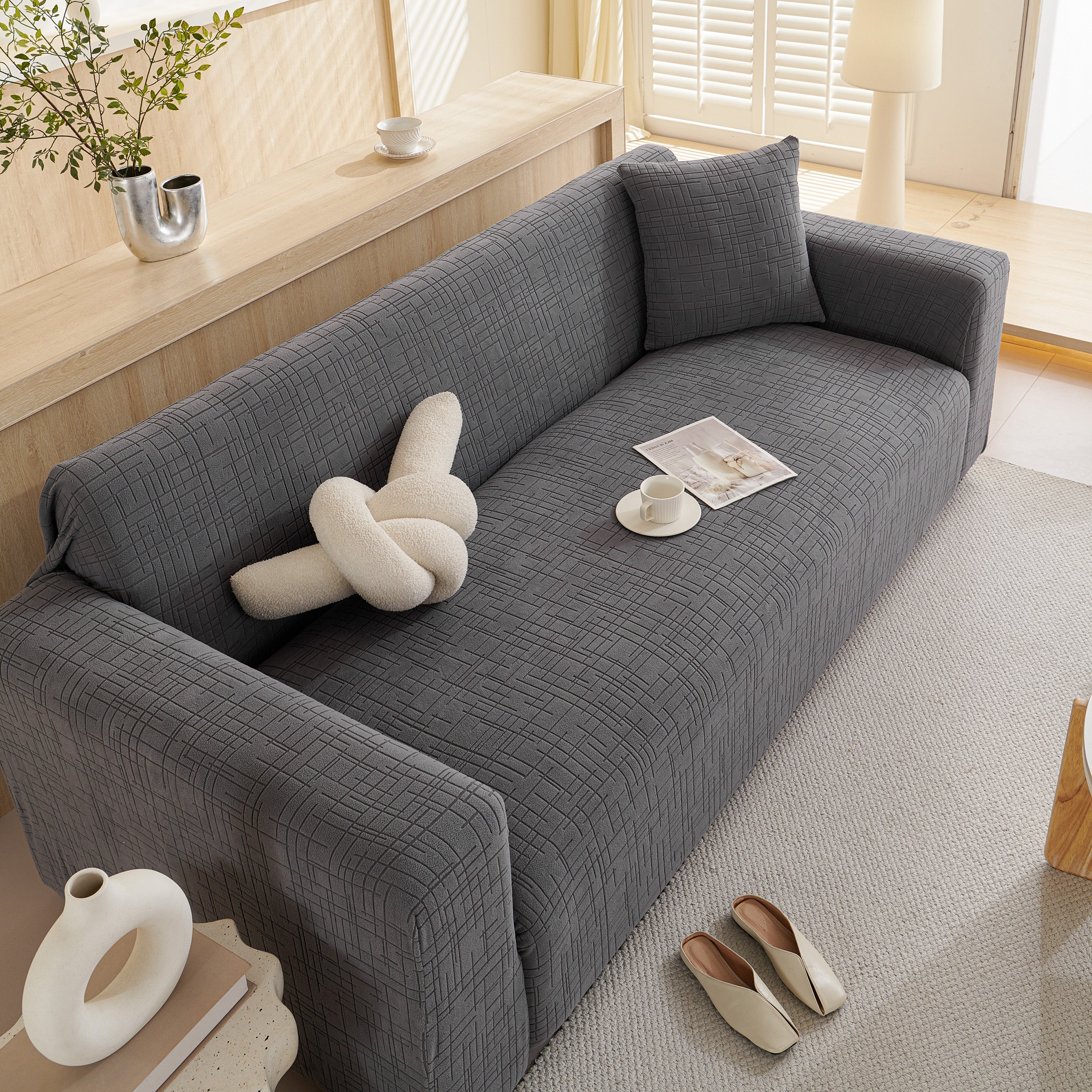 Embossed Lines Couch Covers Stretchable Non-Slip & Washable Sofa Slipcovers - Image 35