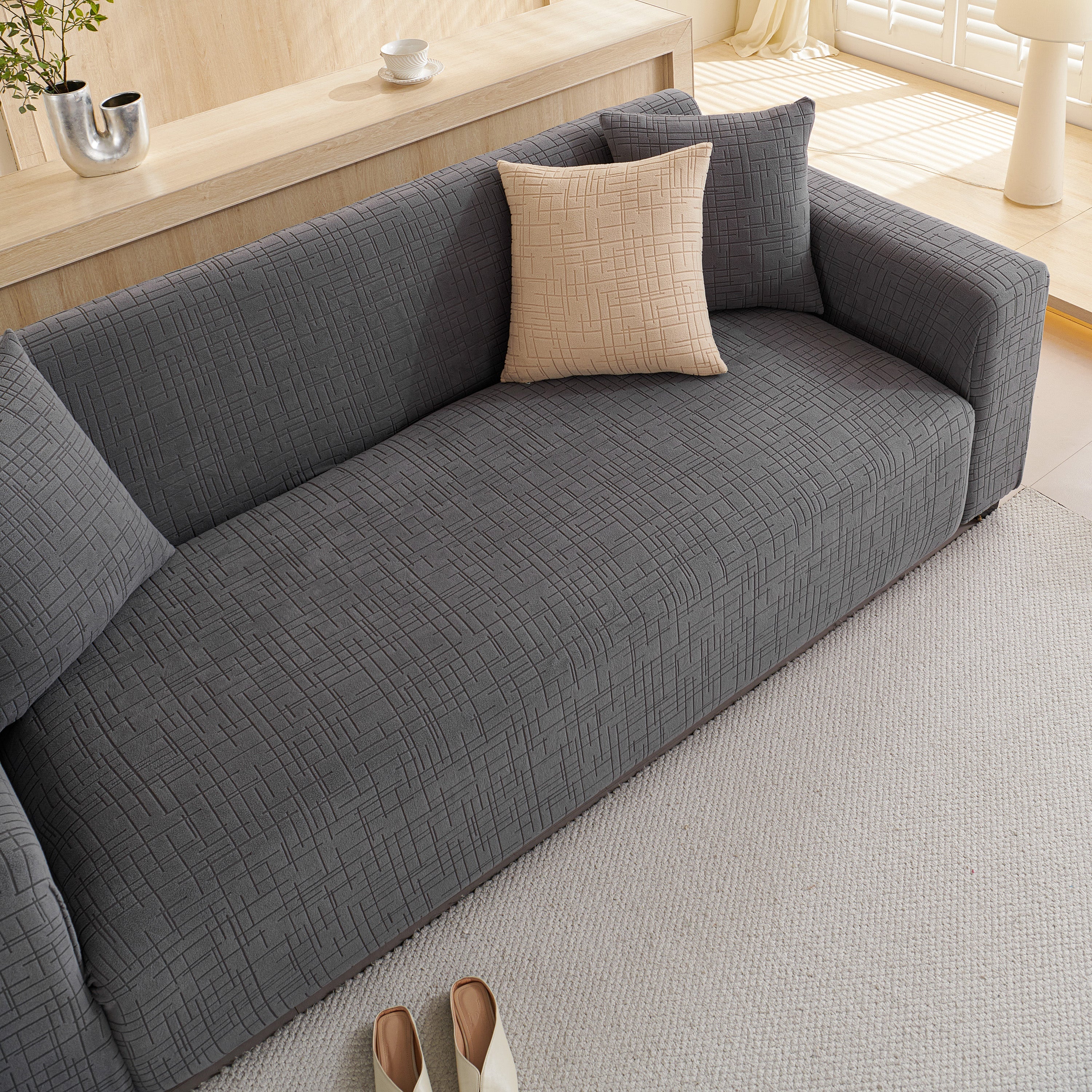 Embossed Lines Couch Covers Stretchable Non-Slip & Washable Sofa Slipcovers - Image 36