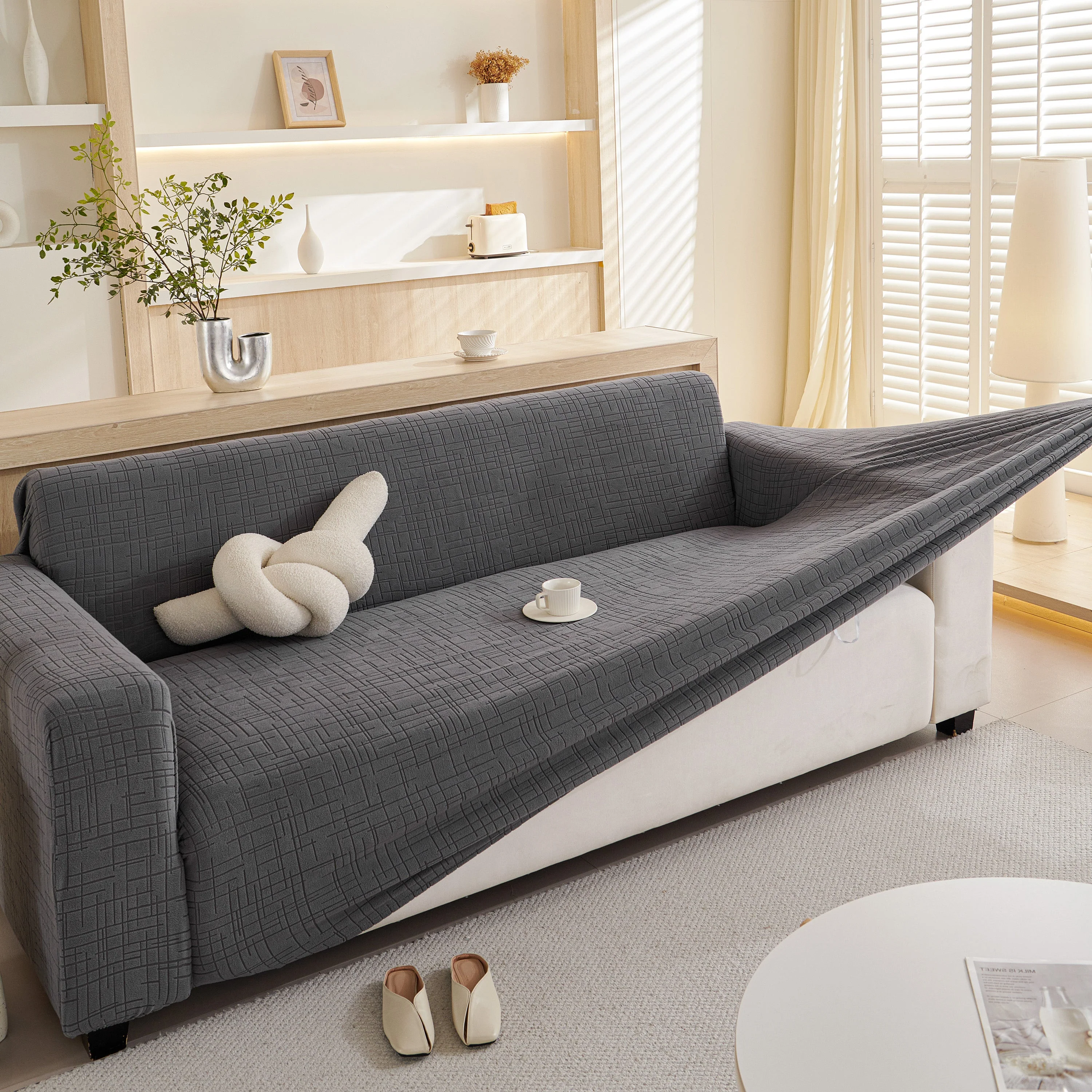 Embossed Lines Couch Covers Stretchable Non-Slip & Washable Sofa Slipcovers - Image 37