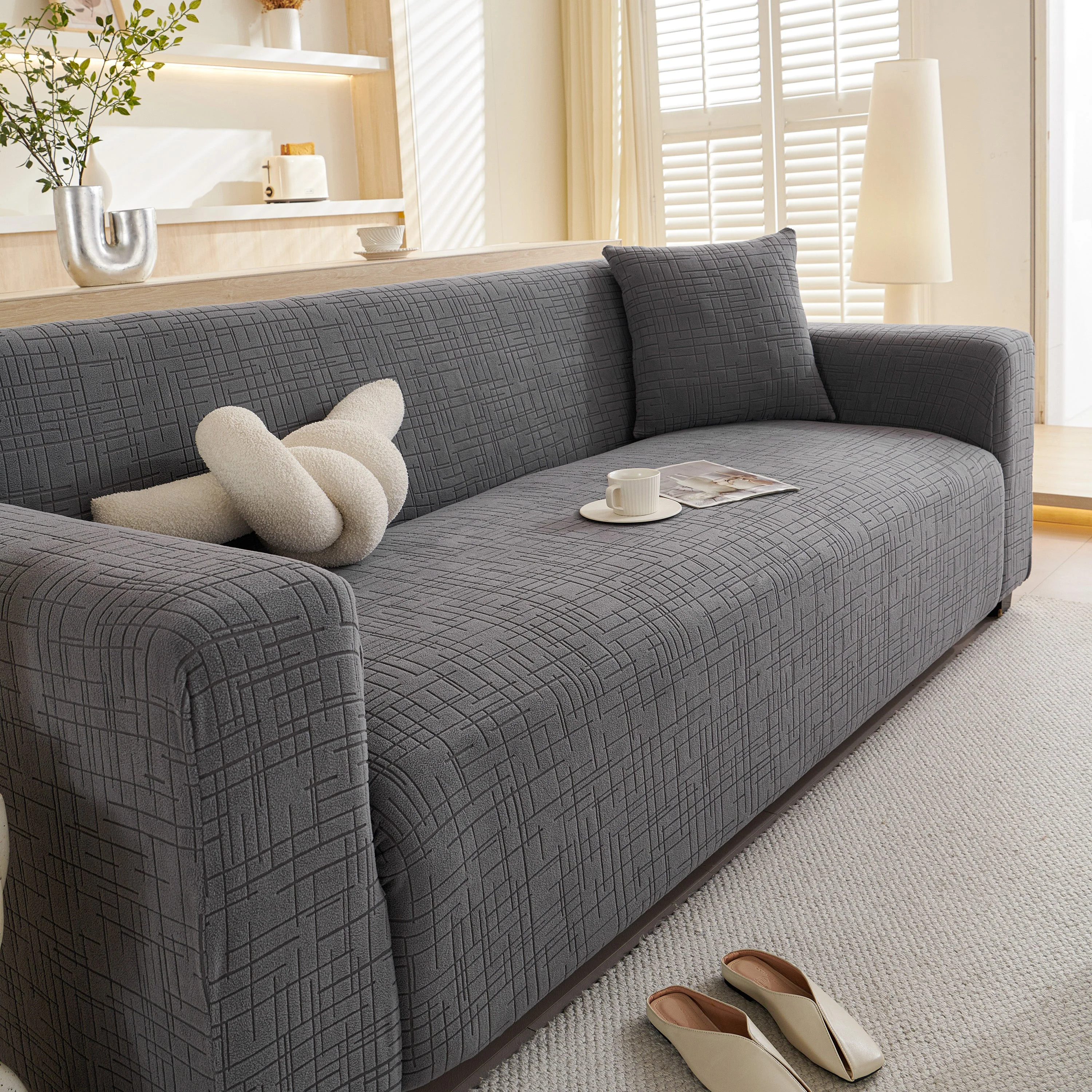 Embossed Lines Couch Covers Stretchable Non-Slip & Washable Sofa Slipcovers - Image 39
