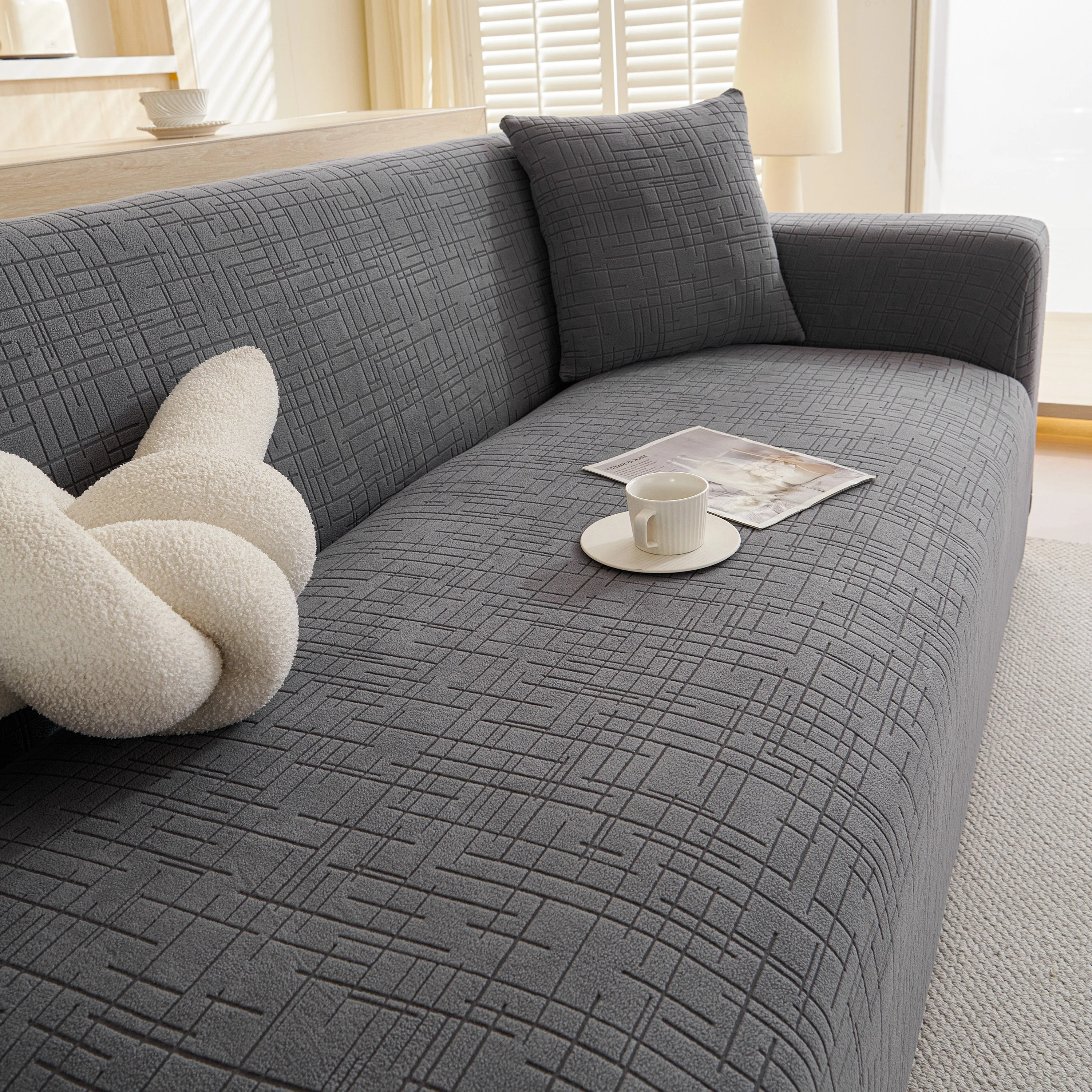 Embossed Lines Couch Covers Stretchable Non-Slip & Washable Sofa Slipcovers - Image 41