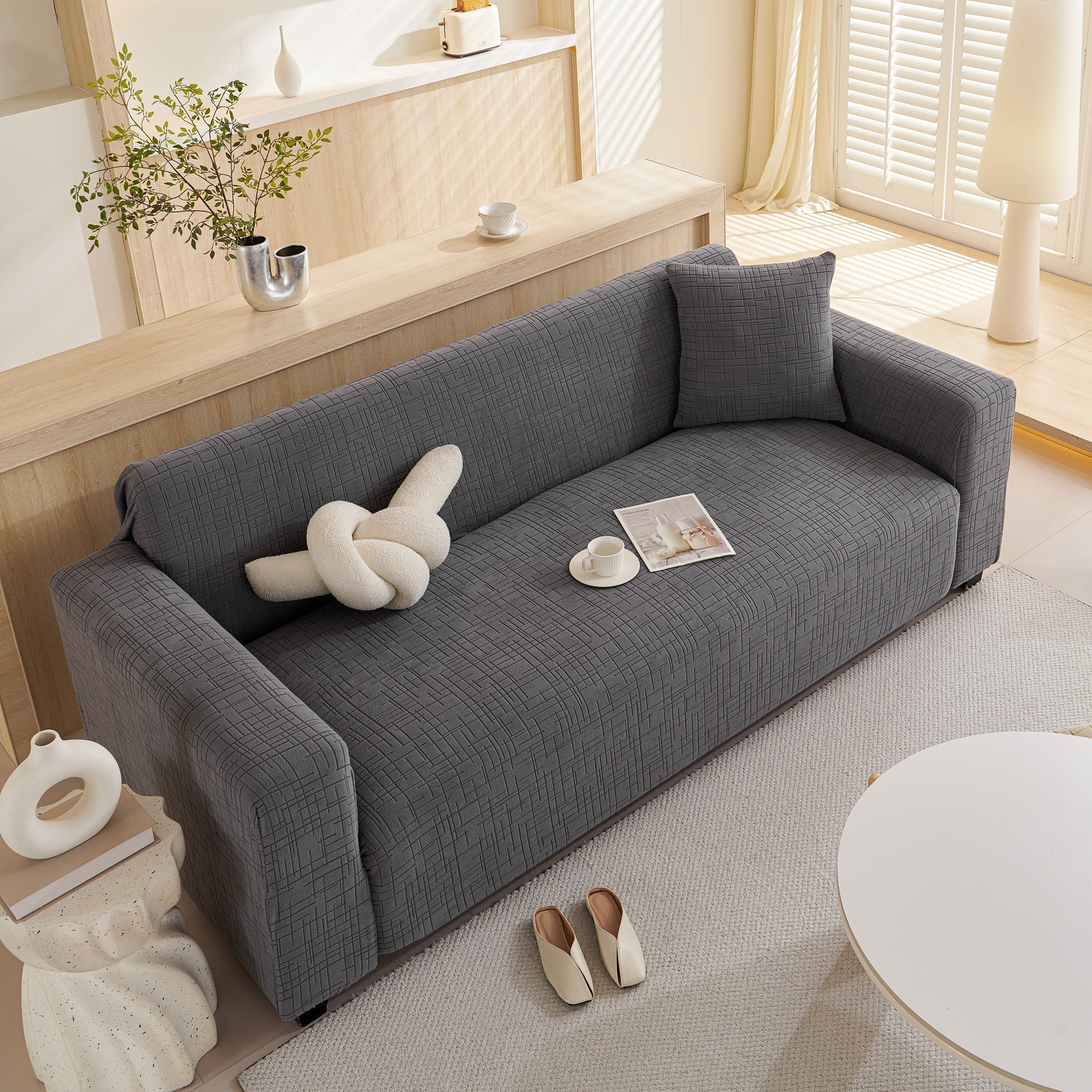 Embossed Lines Couch Covers Stretchable Non-Slip & Washable Sofa Slipcovers - Image 42