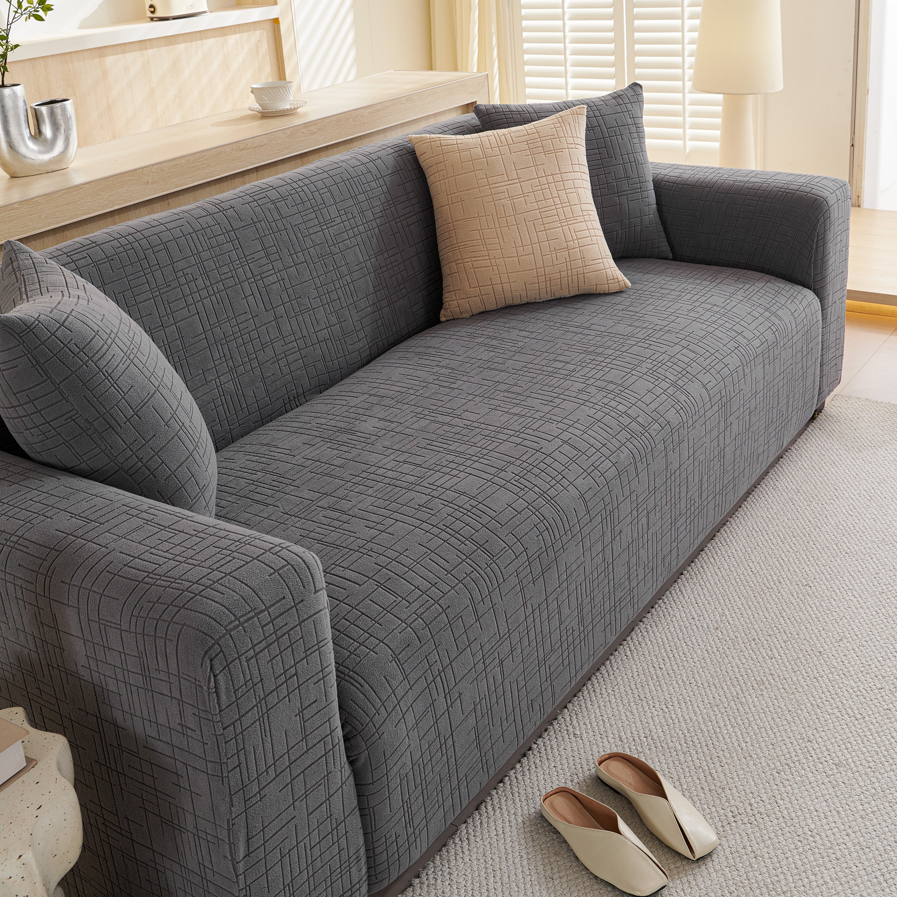 Embossed Lines Couch Covers Stretchable Non-Slip & Washable Sofa Slipcovers - Image 44