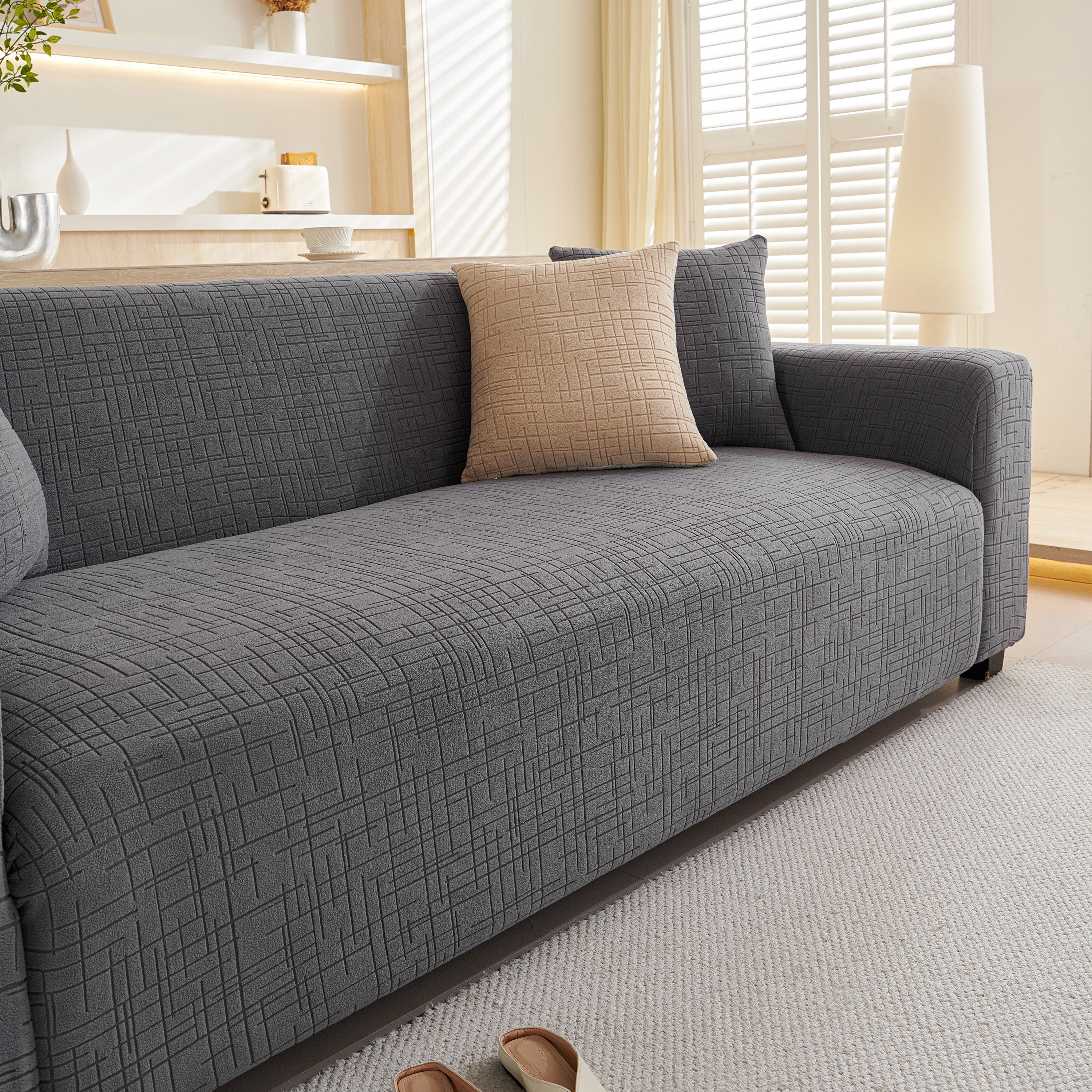 Embossed Lines Couch Covers Stretchable Non-Slip & Washable Sofa Slipcovers - Image 45