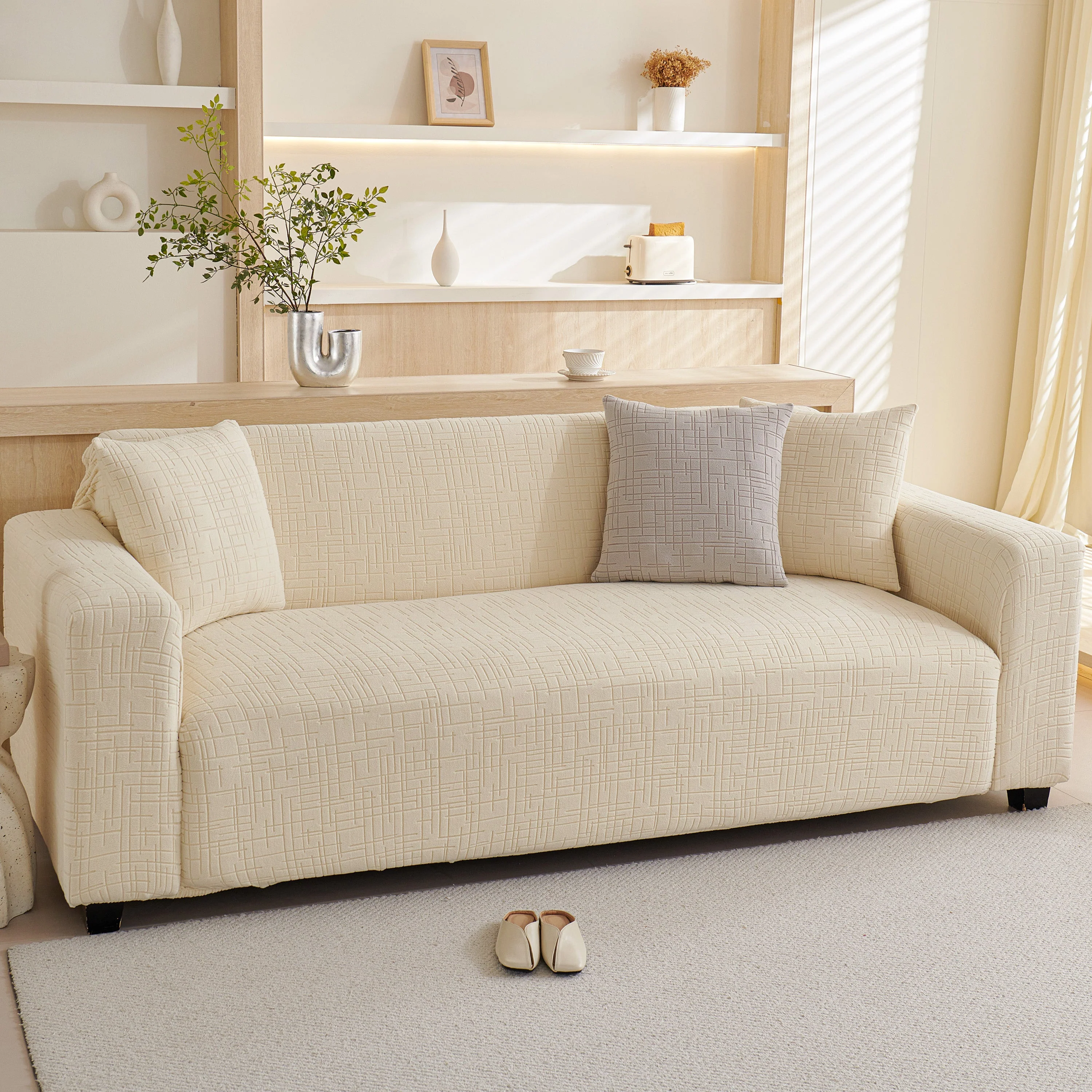 Embossed Lines Couch Covers Stretchable Non-Slip & Washable Sofa Slipcovers - Image 47