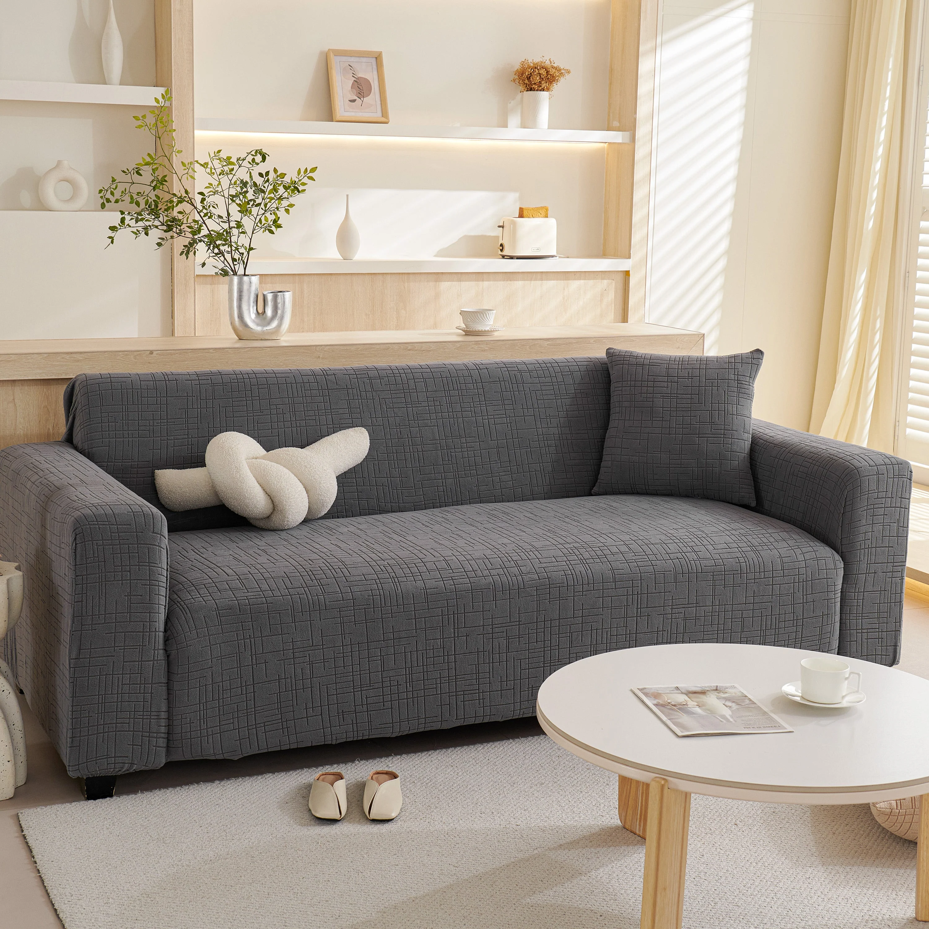 Embossed Lines Couch Covers Stretchable Non-Slip & Washable Sofa Slipcovers - Image 48