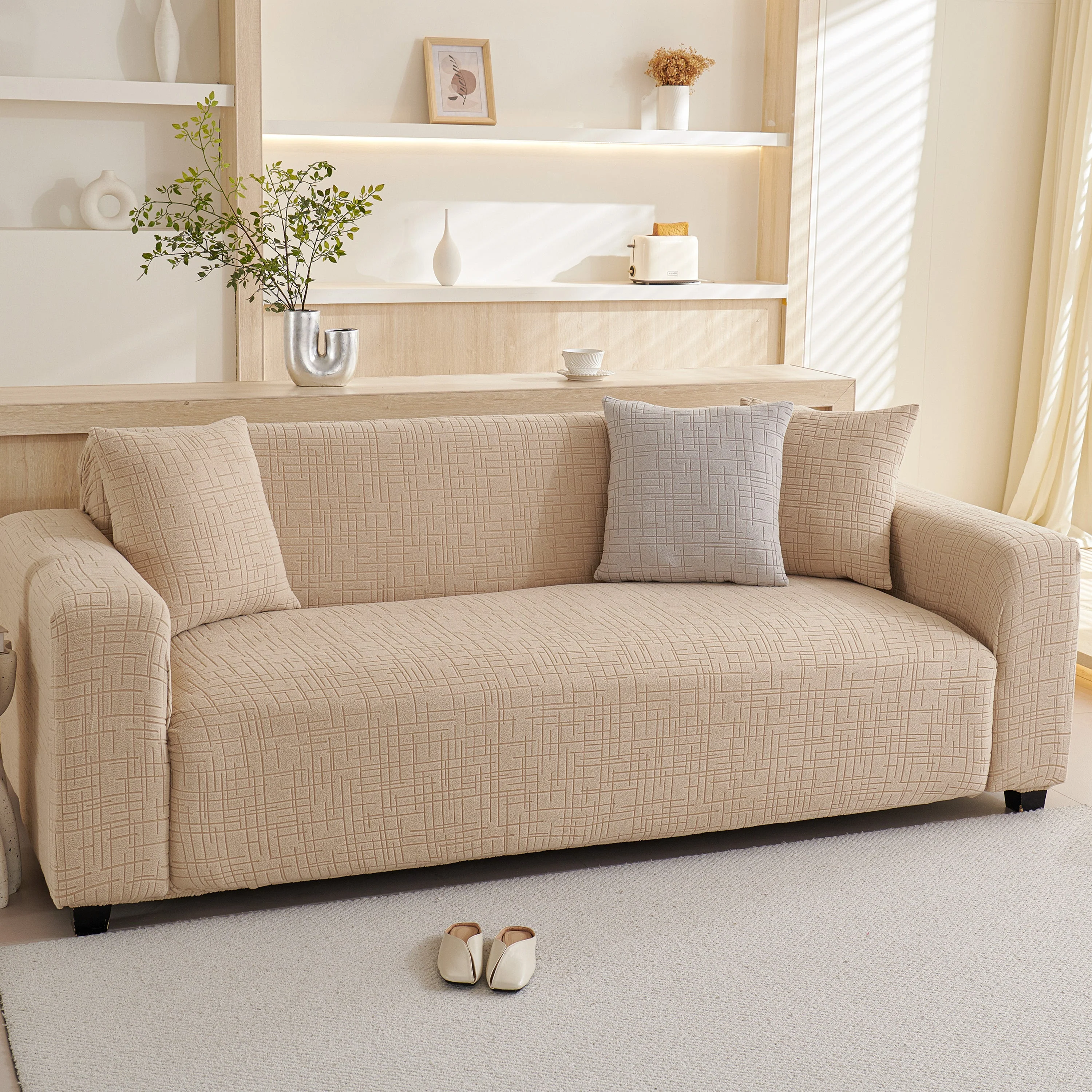 Embossed Lines Couch Covers Stretchable Non-Slip & Washable Sofa Slipcovers - Image 49