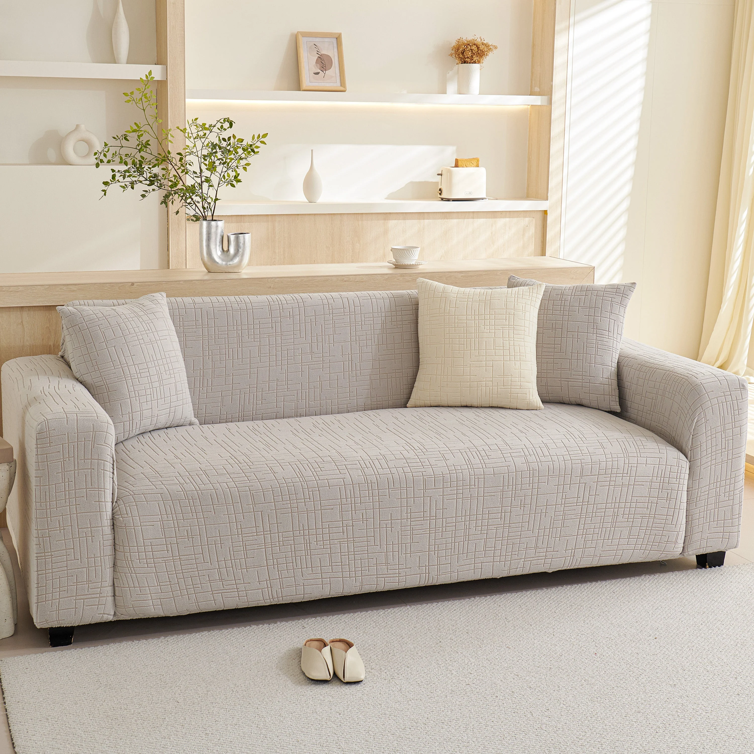 Embossed Lines Couch Covers Stretchable Non-Slip & Washable Sofa Slipcovers - Image 50