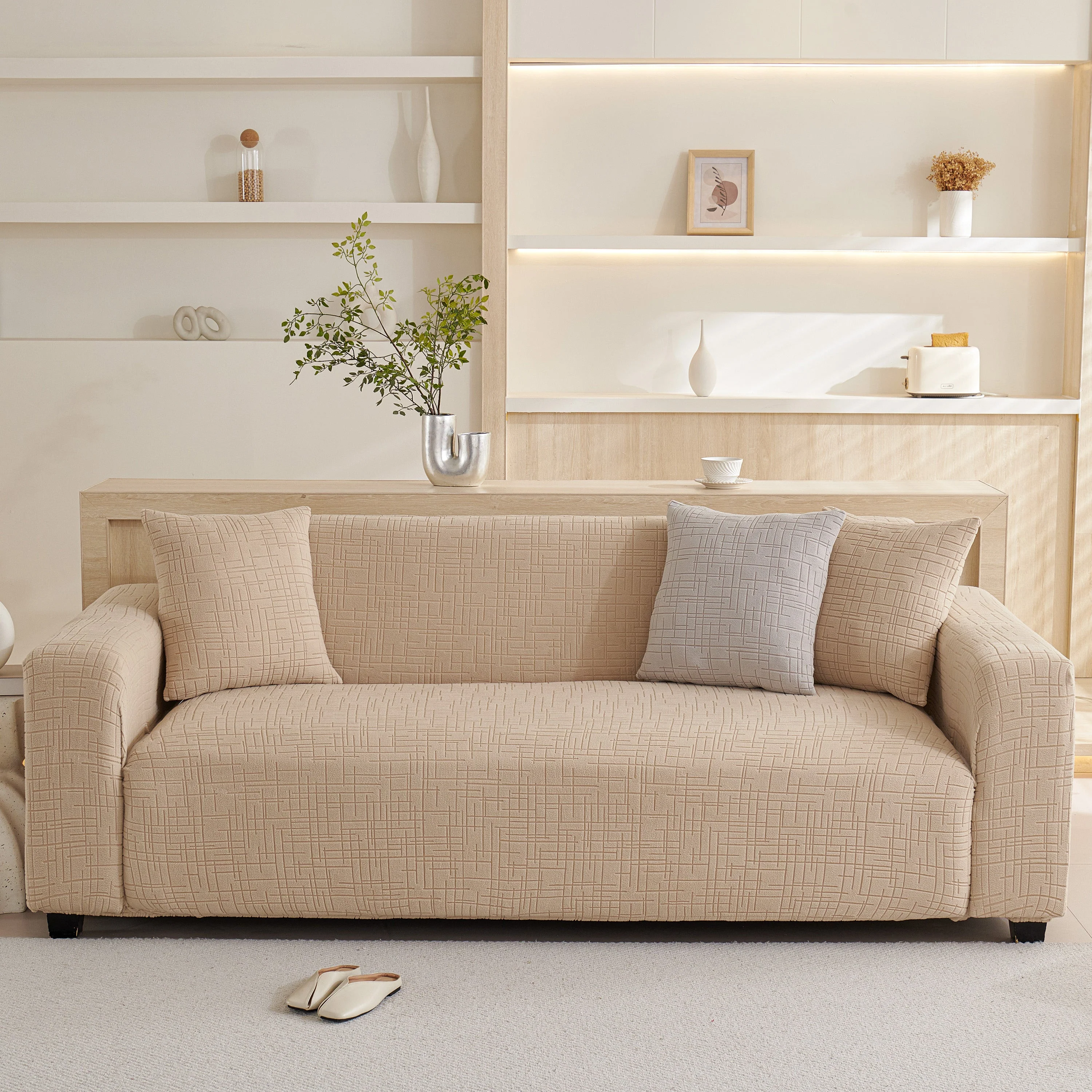 Embossed Lines Couch Covers Stretchable Non-Slip & Washable Sofa Slipcovers - Image 52