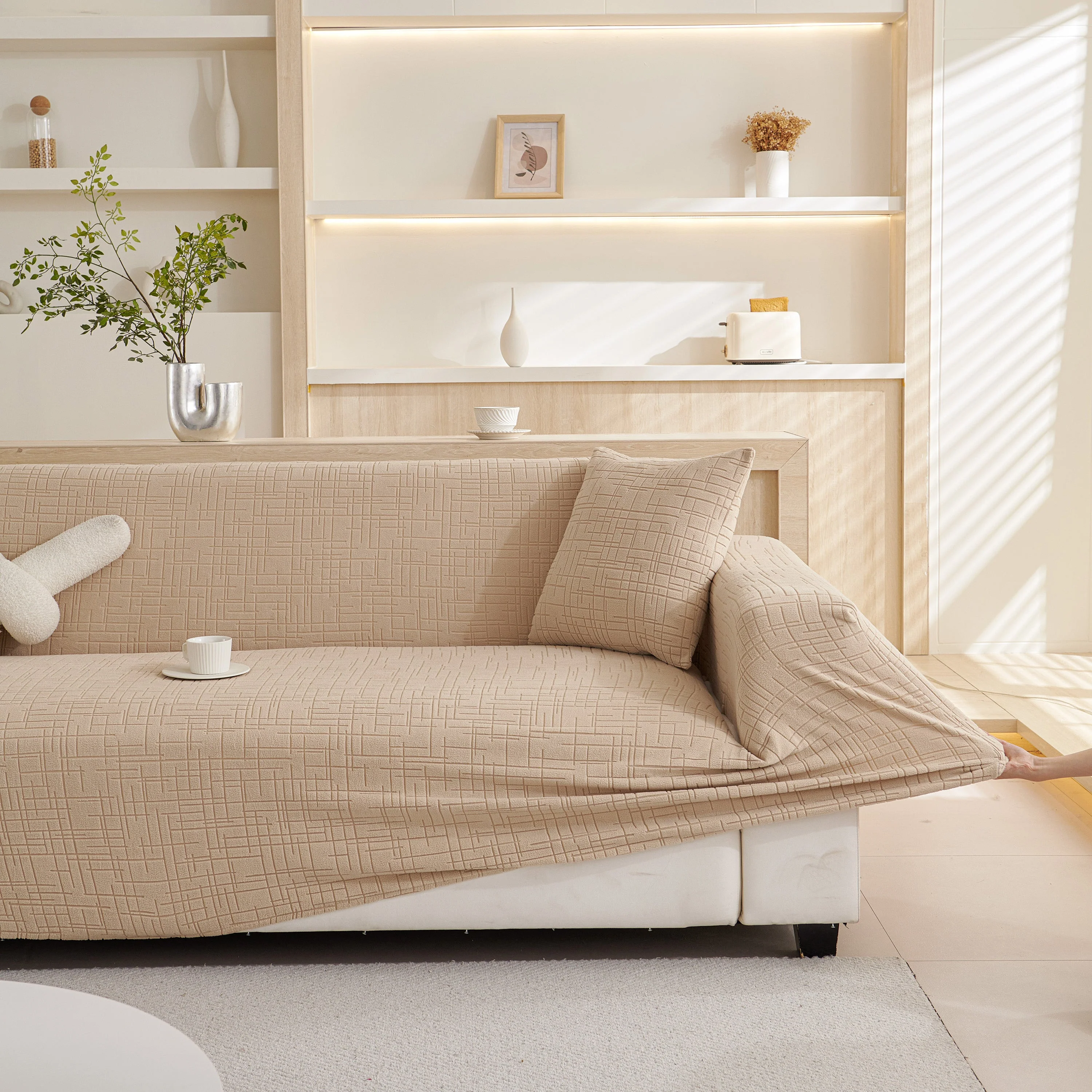 Embossed Lines Couch Covers Stretchable Non-Slip & Washable Sofa Slipcovers - Image 57