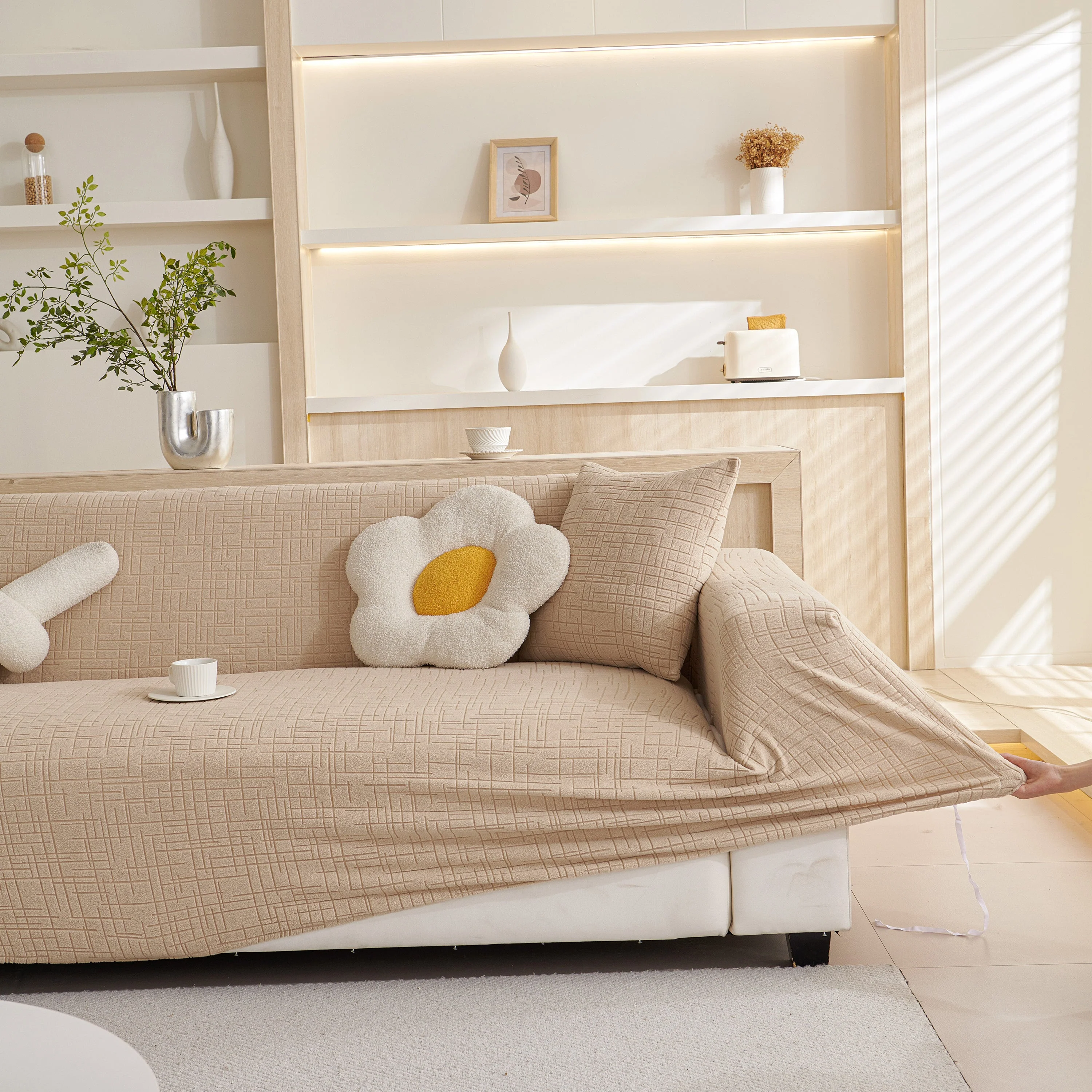 Embossed Lines Couch Covers Stretchable Non-Slip & Washable Sofa Slipcovers - Image 59