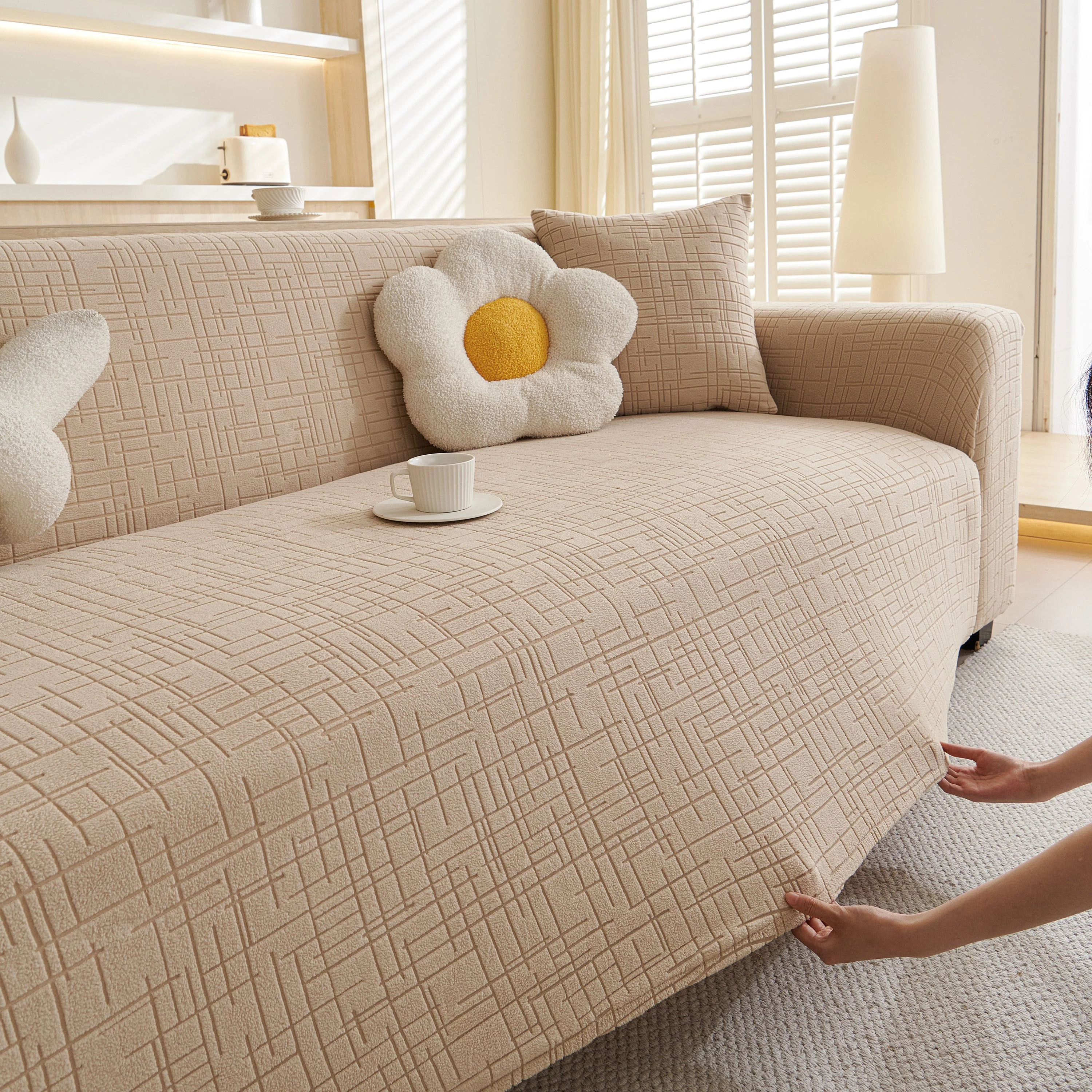 Embossed Lines Couch Covers Stretchable Non-Slip & Washable Sofa Slipcovers - Image 64