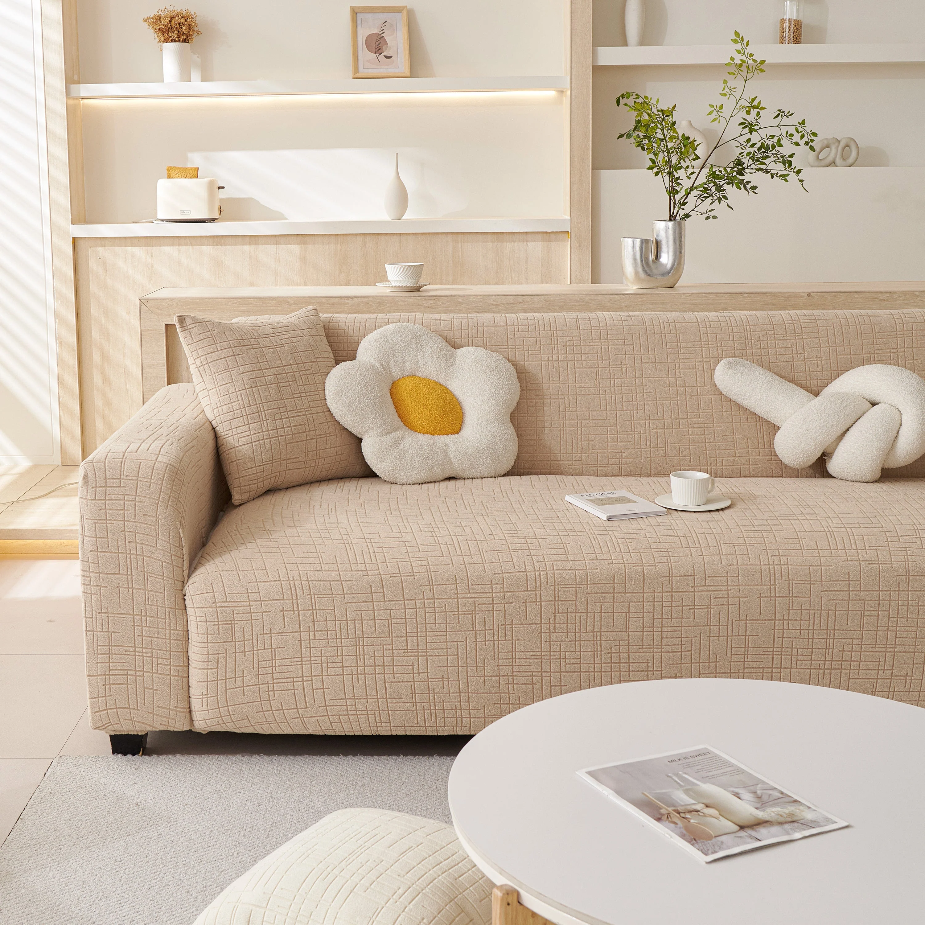 Embossed Lines Couch Covers Stretchable Non-Slip & Washable Sofa Slipcovers - Image 66