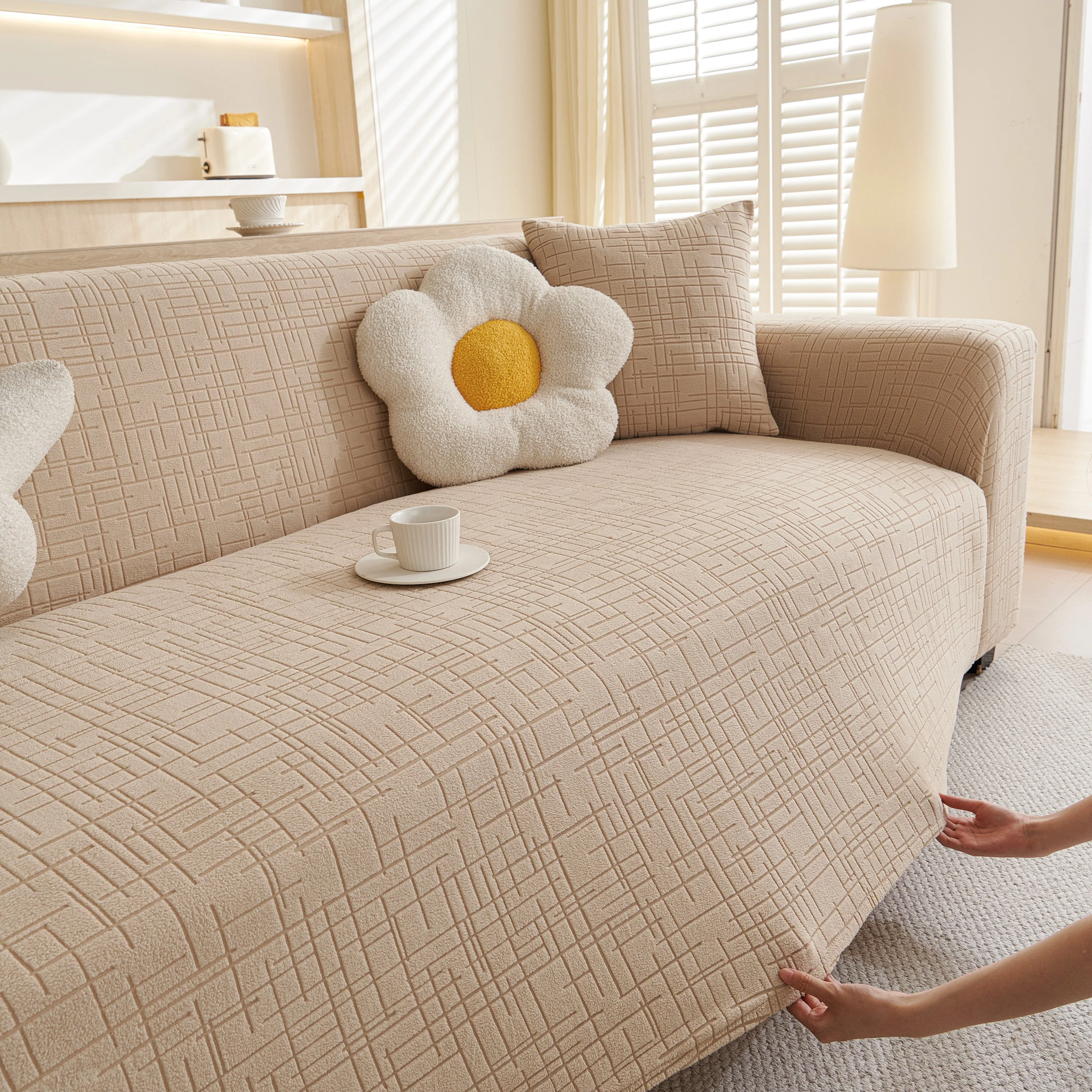 Embossed Lines Couch Covers Stretchable Non-Slip & Washable Sofa Slipcovers - Image 70
