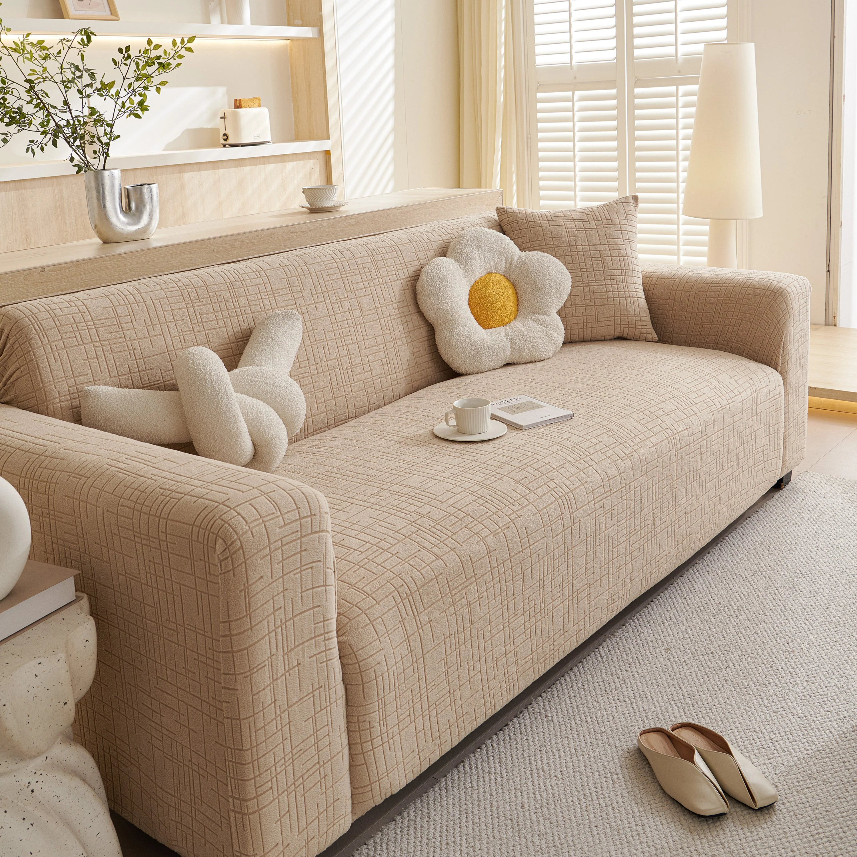 Embossed Lines Couch Covers Stretchable Non-Slip & Washable Sofa Slipcovers - Image 72