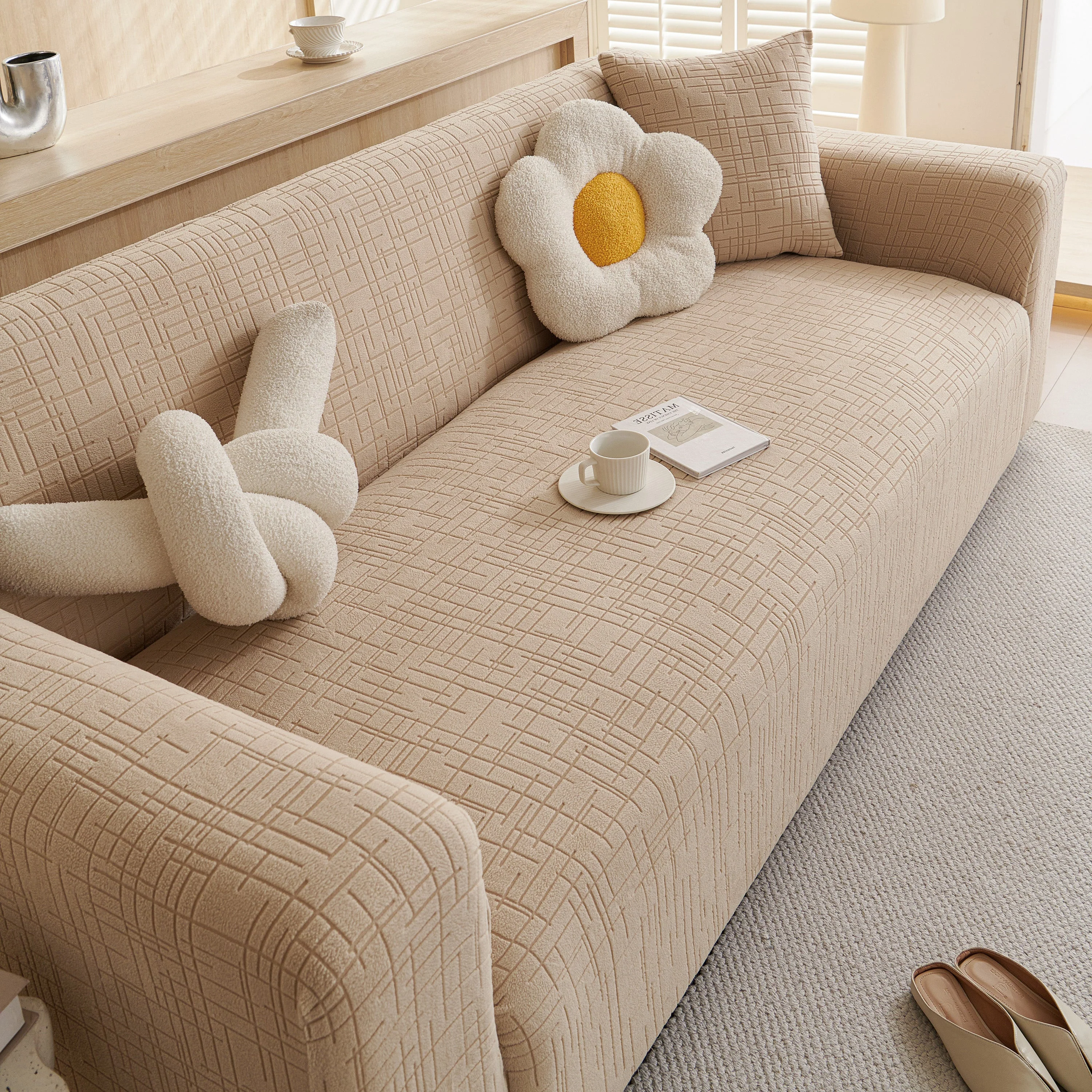 Embossed Lines Couch Covers Stretchable Non-Slip & Washable Sofa Slipcovers - Image 75