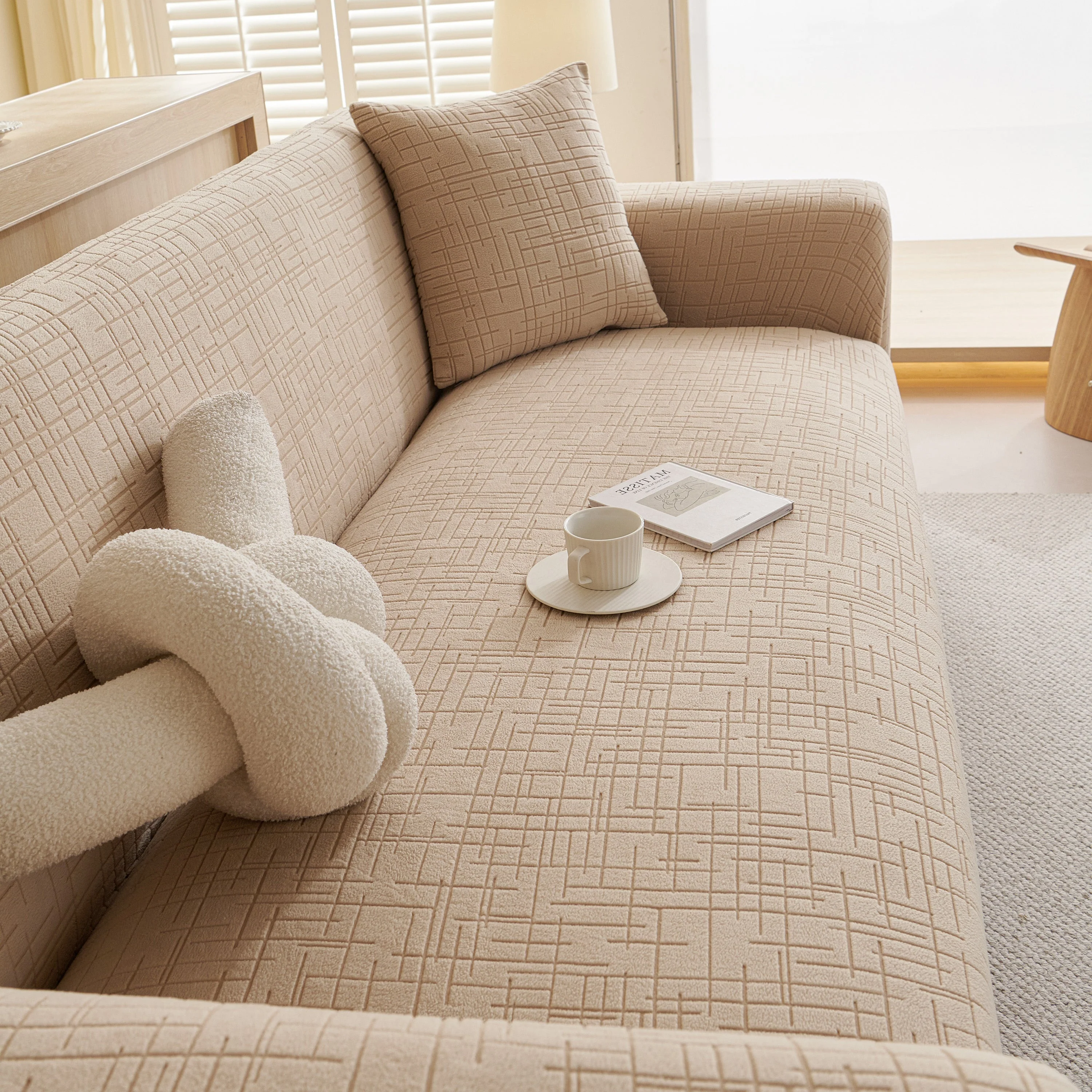 Embossed Lines Couch Covers Stretchable Non-Slip & Washable Sofa Slipcovers - Image 79