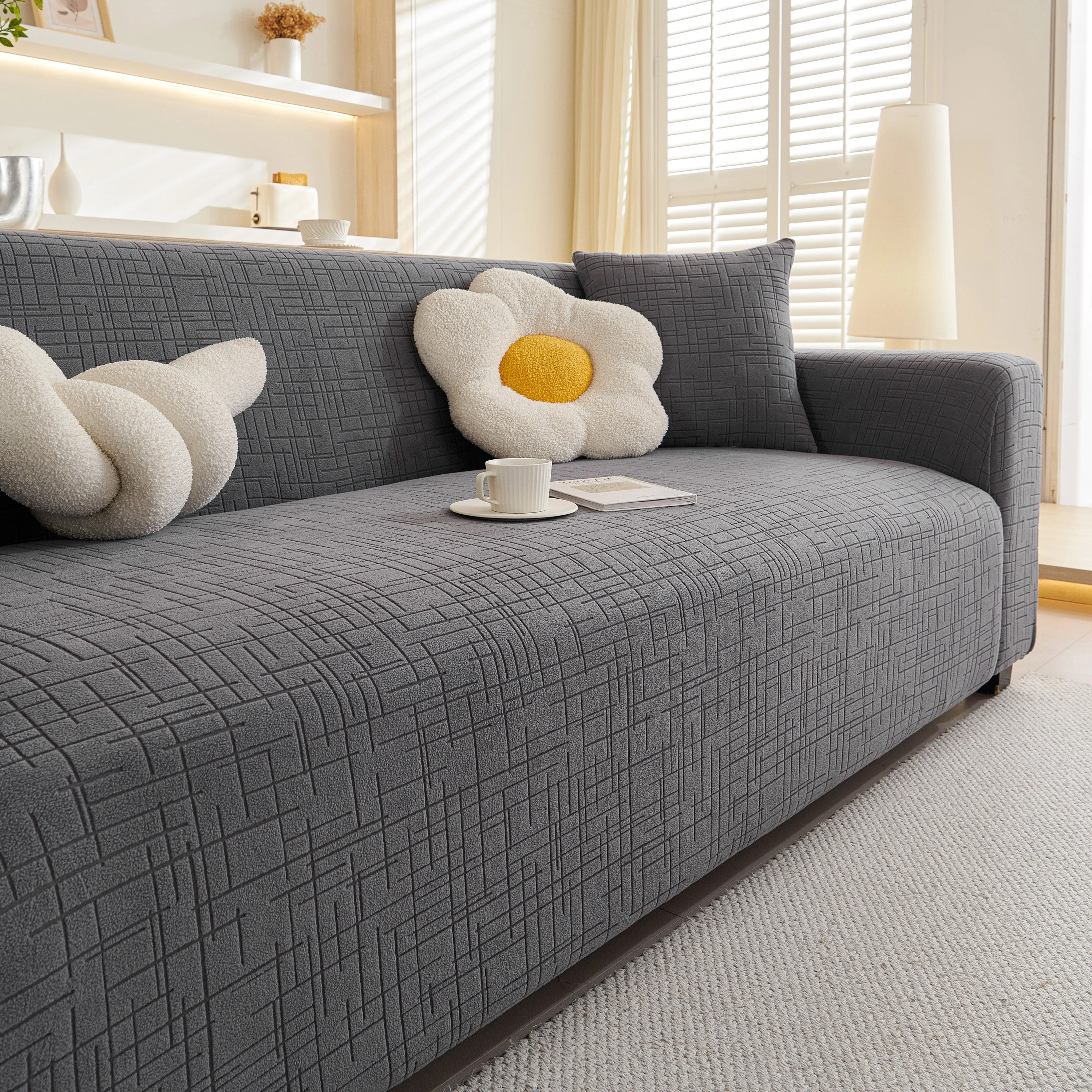 Embossed Lines Couch Covers Stretchable Non-Slip & Washable Sofa Slipcovers - Image 8