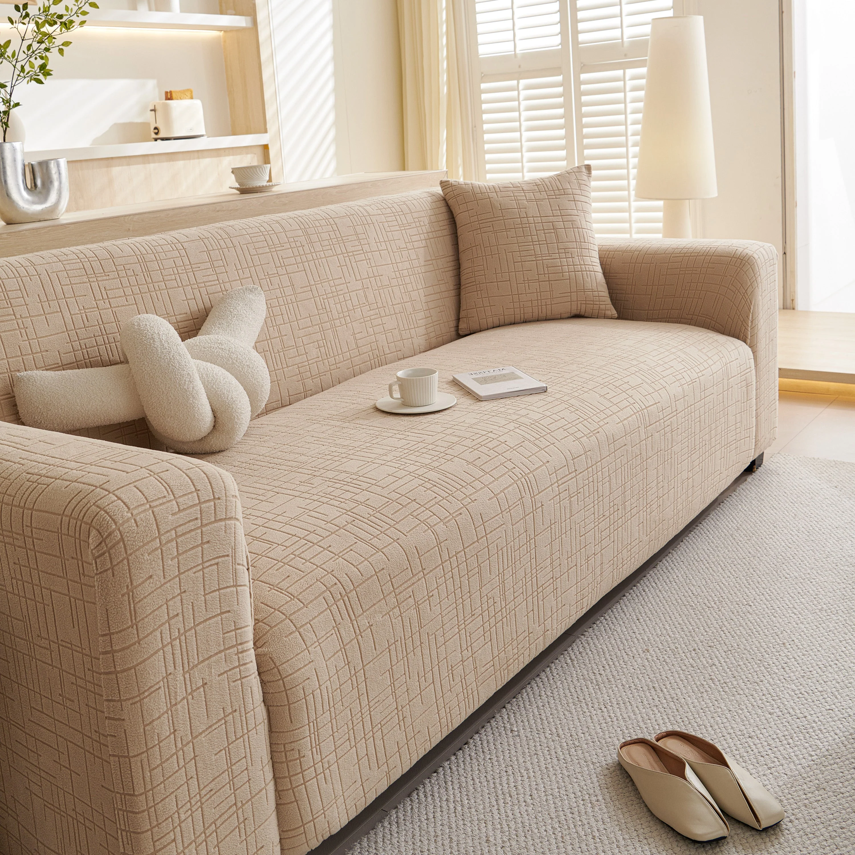Embossed Lines Couch Covers Stretchable Non-Slip & Washable Sofa Slipcovers - Image 80