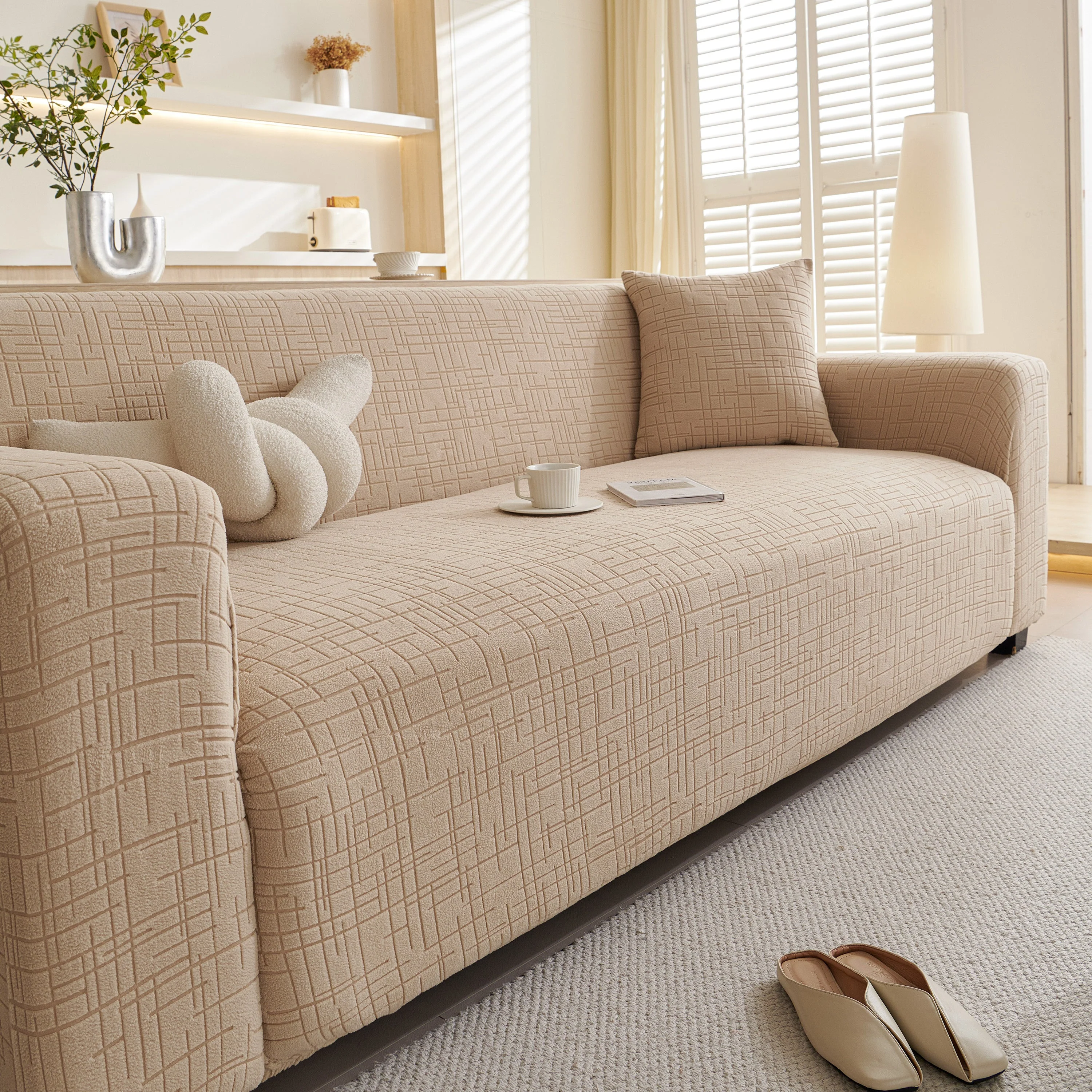 Embossed Lines Couch Covers Stretchable Non-Slip & Washable Sofa Slipcovers - Image 84