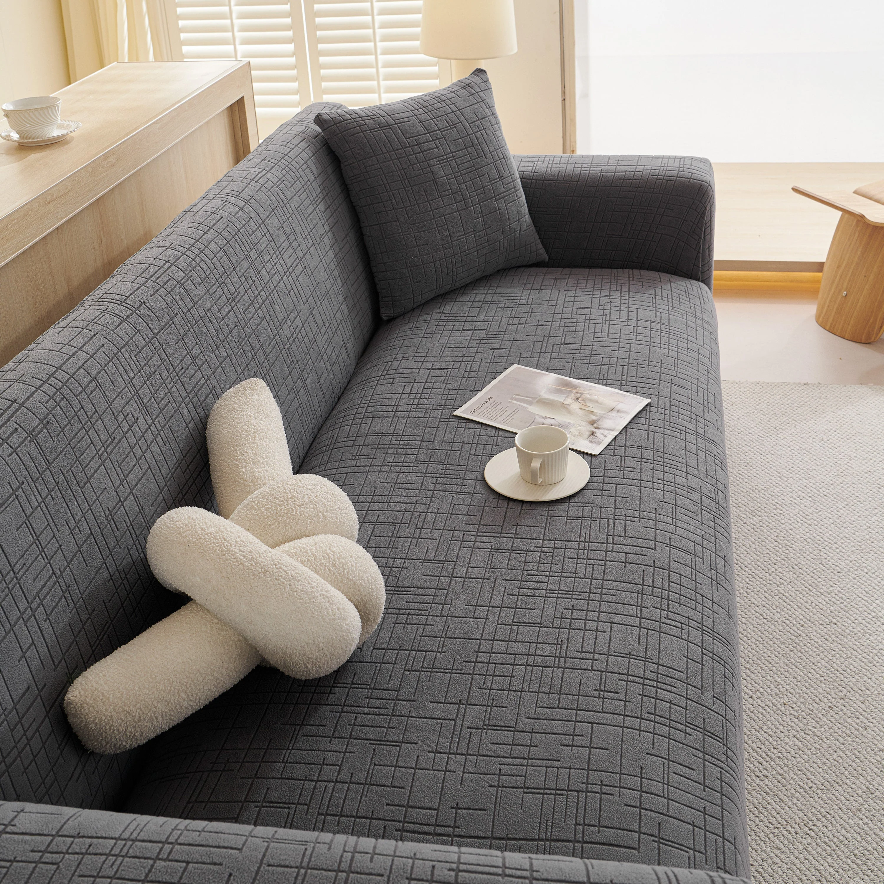 Embossed Lines Couch Covers Stretchable Non-Slip & Washable Sofa Slipcovers - Image 9