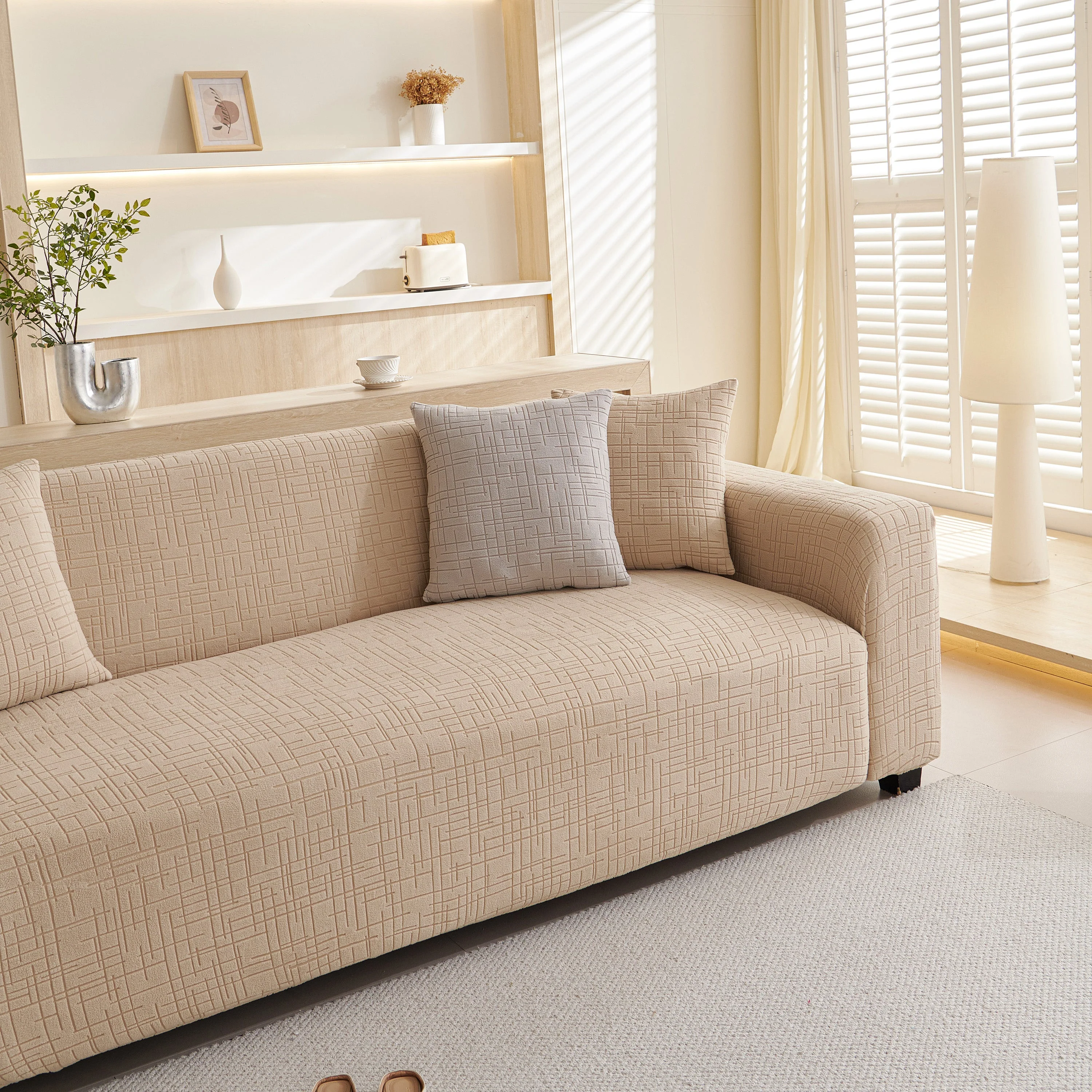 Embossed Lines Couch Covers Stretchable Non-Slip & Washable Sofa Slipcovers - Image 91